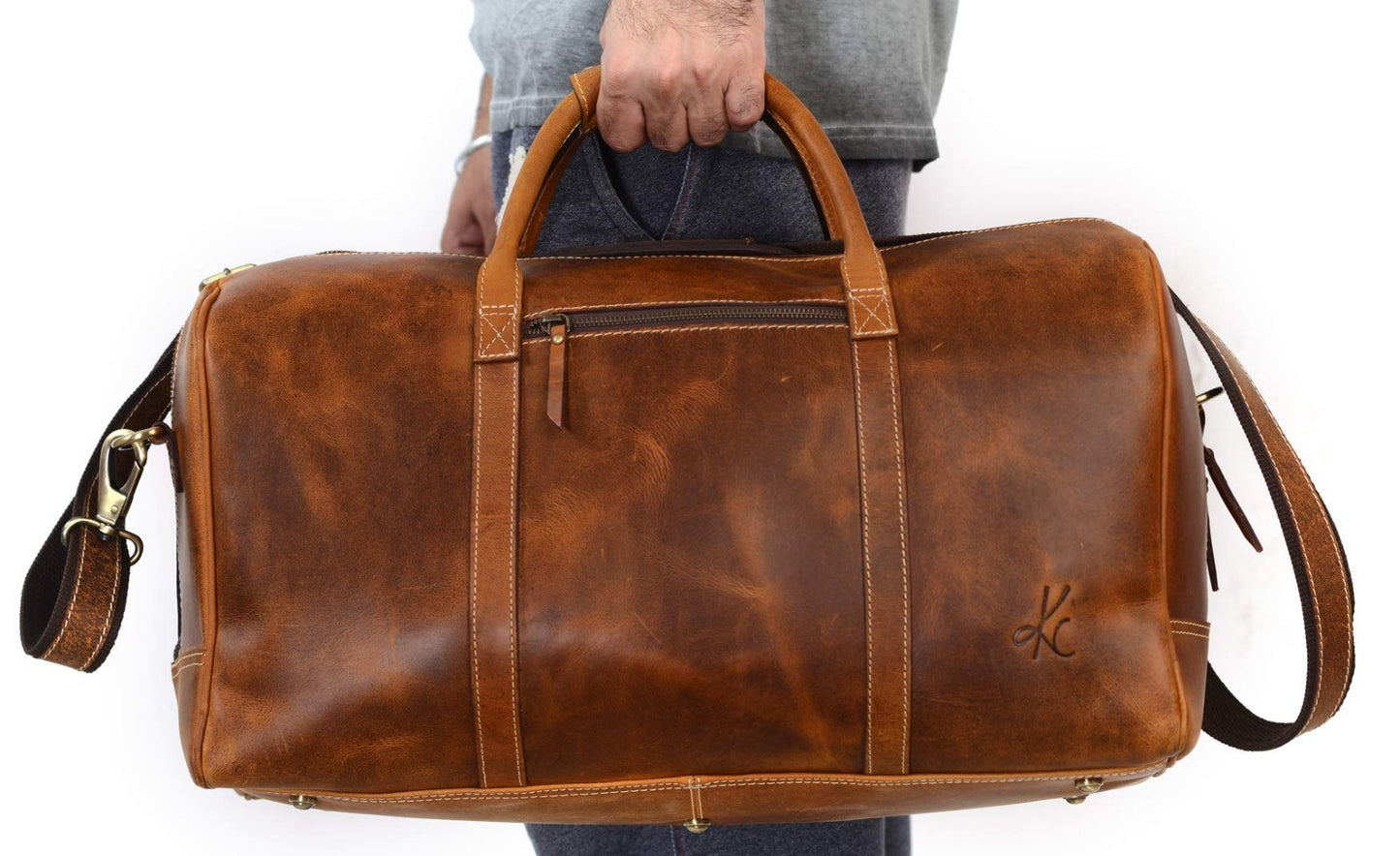 Leather Duffle Bag for Travel, Overnight & Weekend - Unisex Gym Holdall6