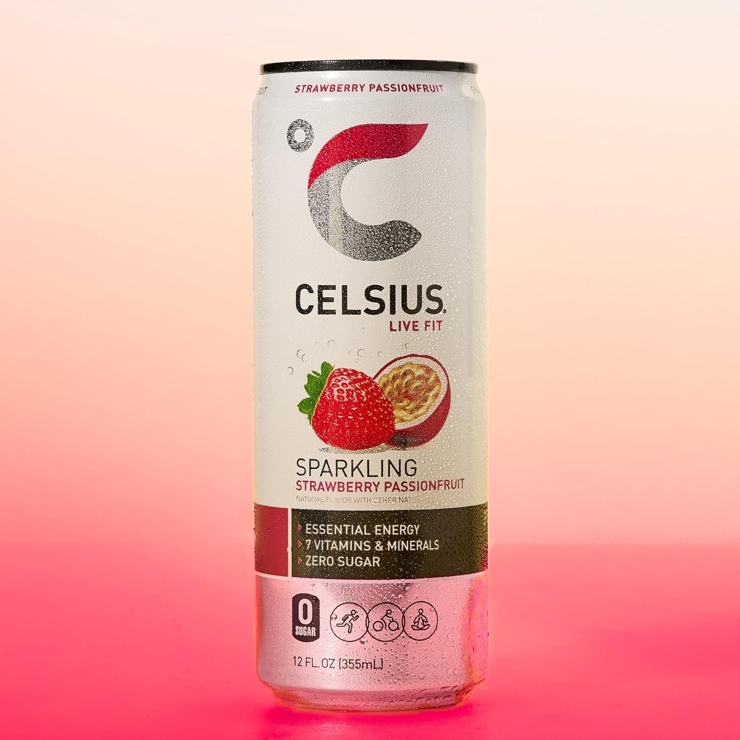 Sugar Free Energy Drink   Sparkling Strawberry Passionfruit, 12 Fl Oz, Pack of 15