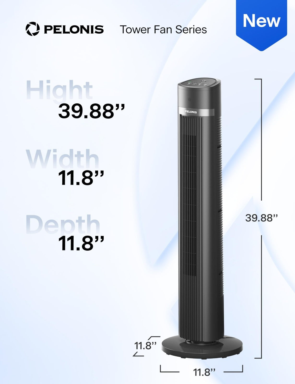 40" Bladeless Tower Fan with Remote, 90° Oscillation, 3 Speeds, Quiet 27dB, Time2