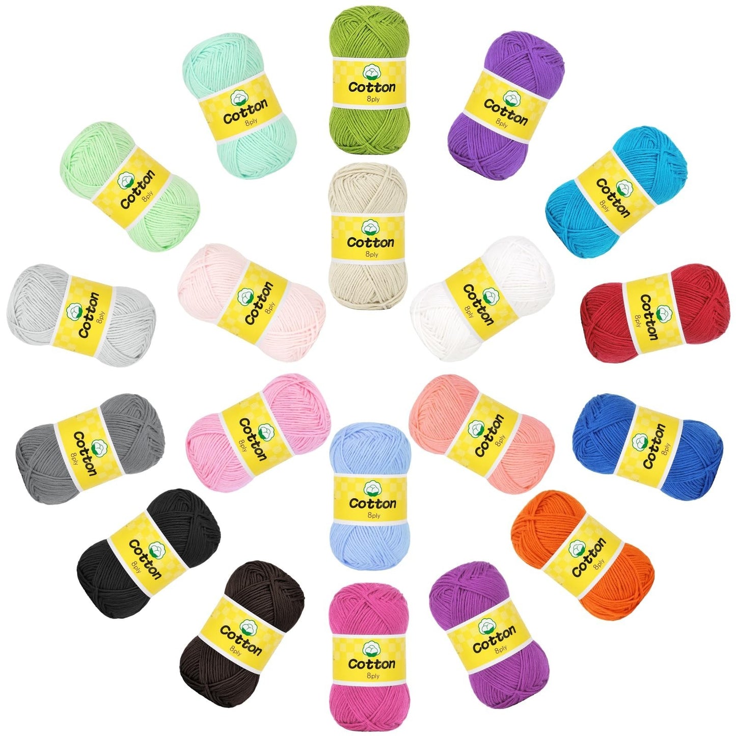 100% Cotton Mini Crochet Yarn - 20 Pack, Soft Baby Yarn Set, #2 Sport Weight, 901