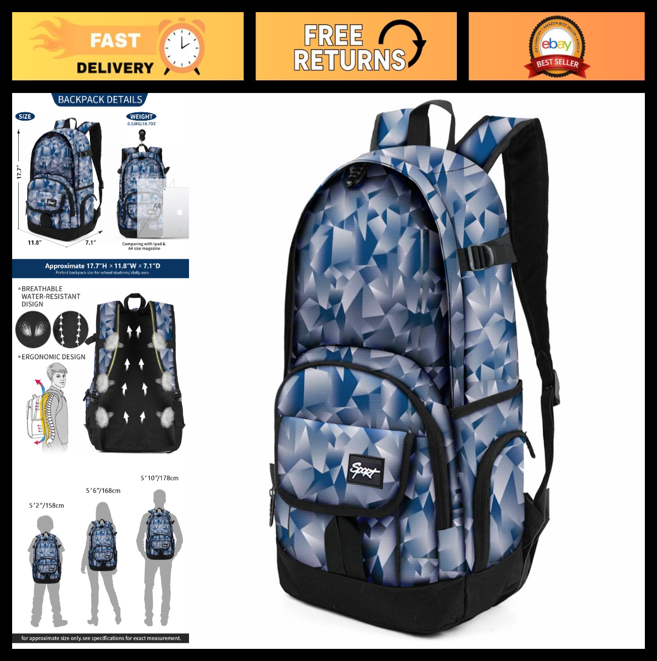 Lightweight School Backpack Travel Bag for Men & Women   College & Travel Use0