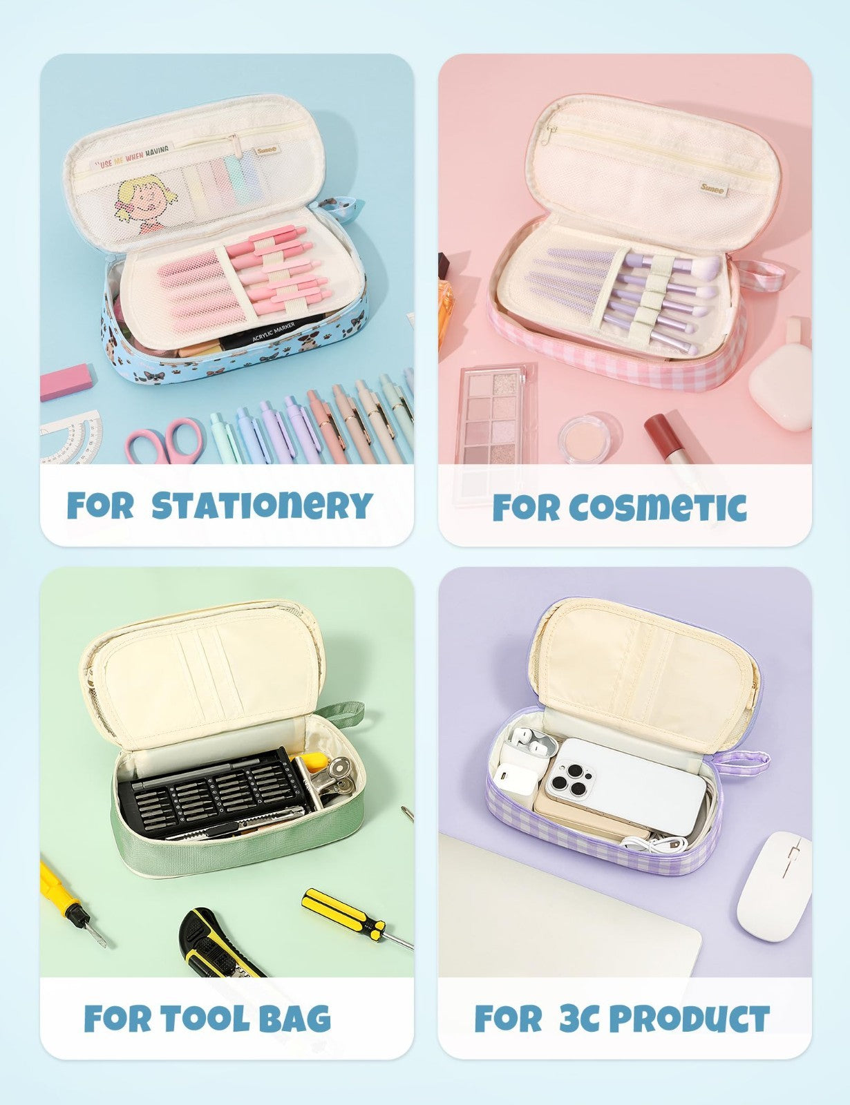 Cute Large Pencil Case Pouch   Aesthetic Zipper Bag for School Supplies, Kawaii7