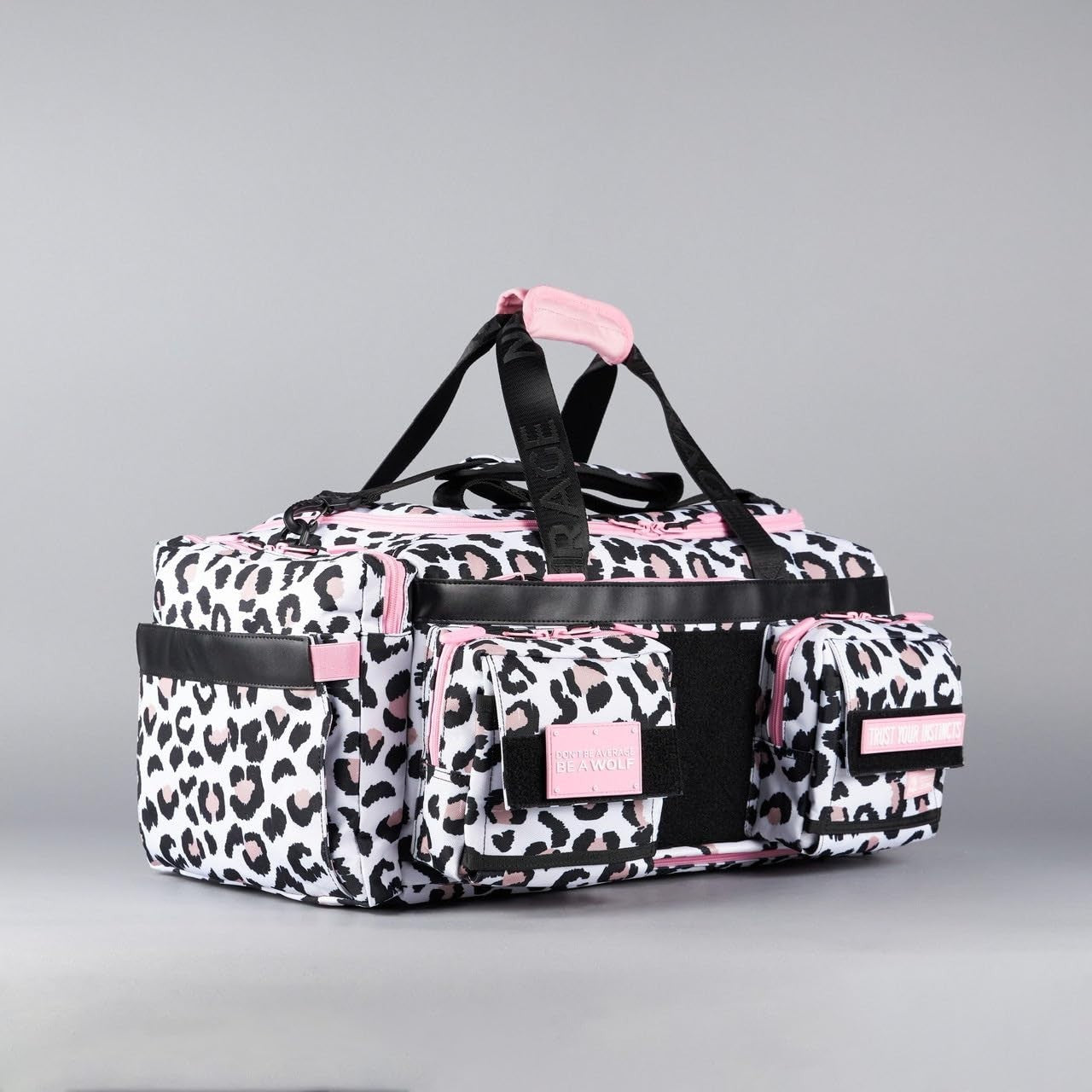 Ultimate 40L Gym Travel Duffle Bag with Rigid Frame   Leopard Pink Zip Design8