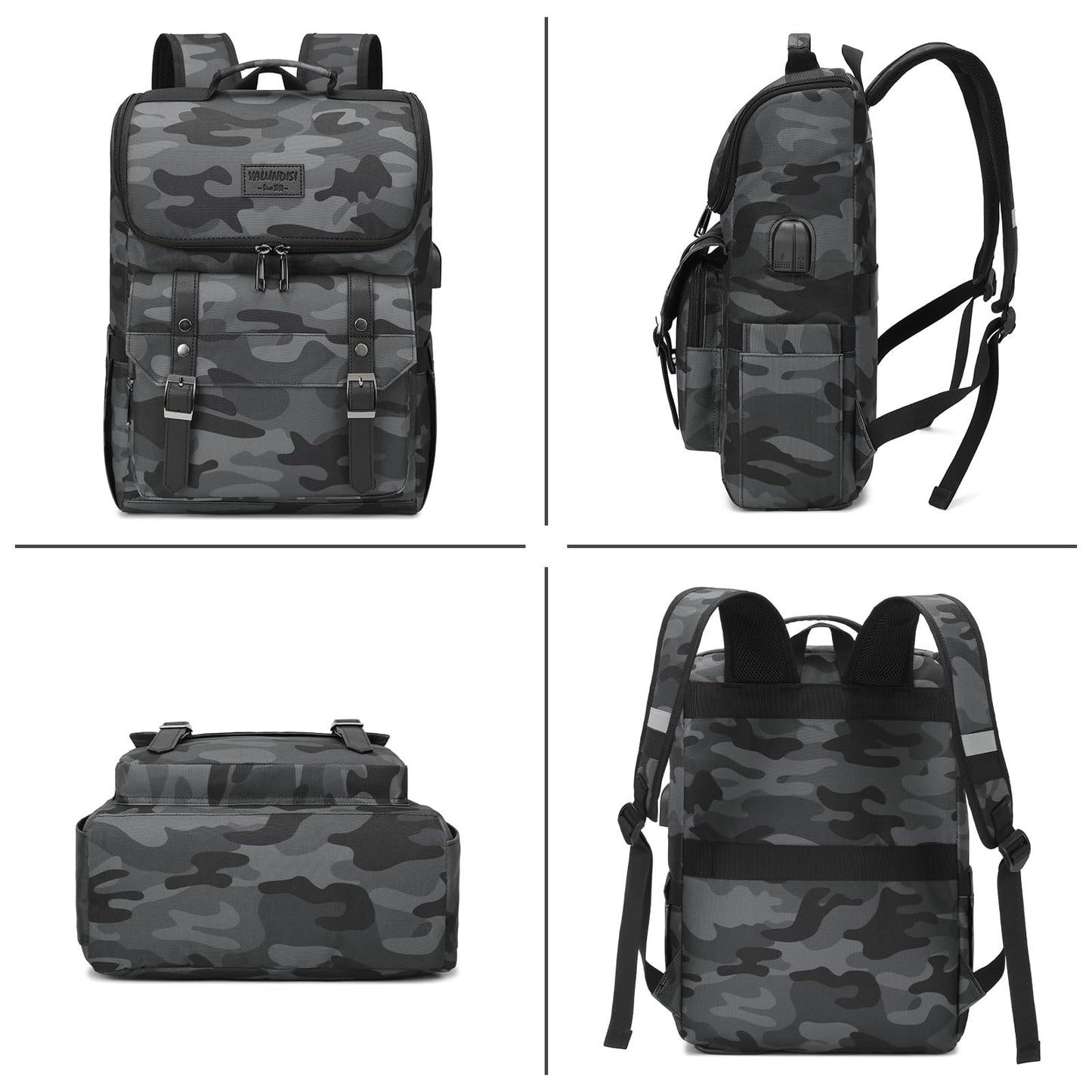 Vintage Travel Laptop Backpack with USB Charging Port - Fits 15.6" Laptop, Camou5