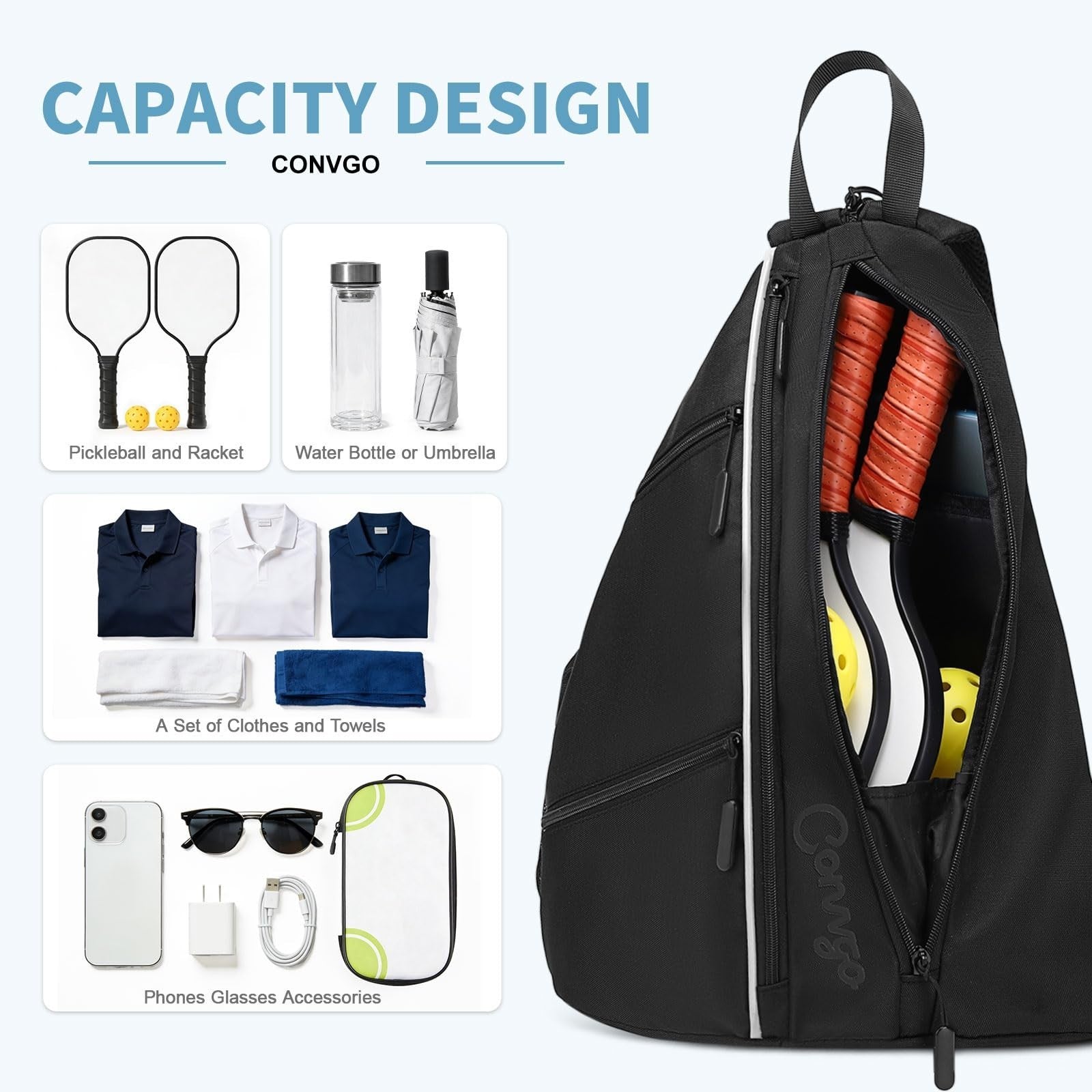 Adjustable Pickleball Backpack & Sling Bag - 2-in-1 Sports Bag for Tennis3