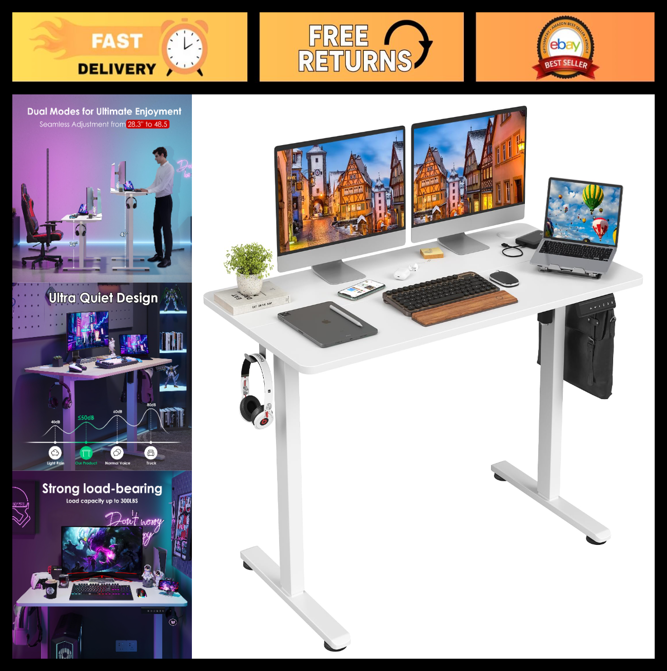 Adjustable Electric Standing Desk - Height Adjustable Sit Stand Home Office Work0