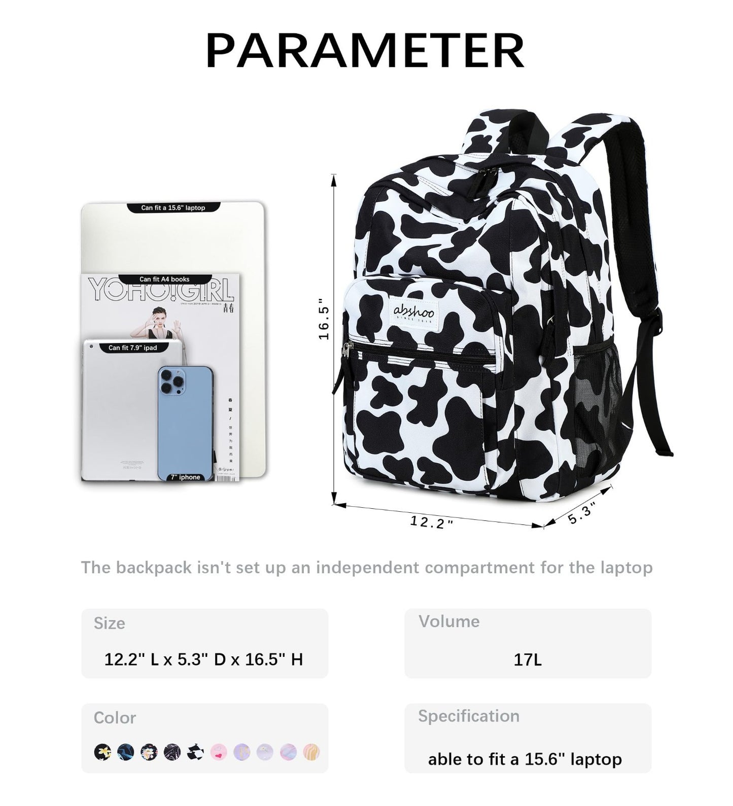 Cow Print Women's School Backpack   Water Resistant Bookbag for College & Teens4