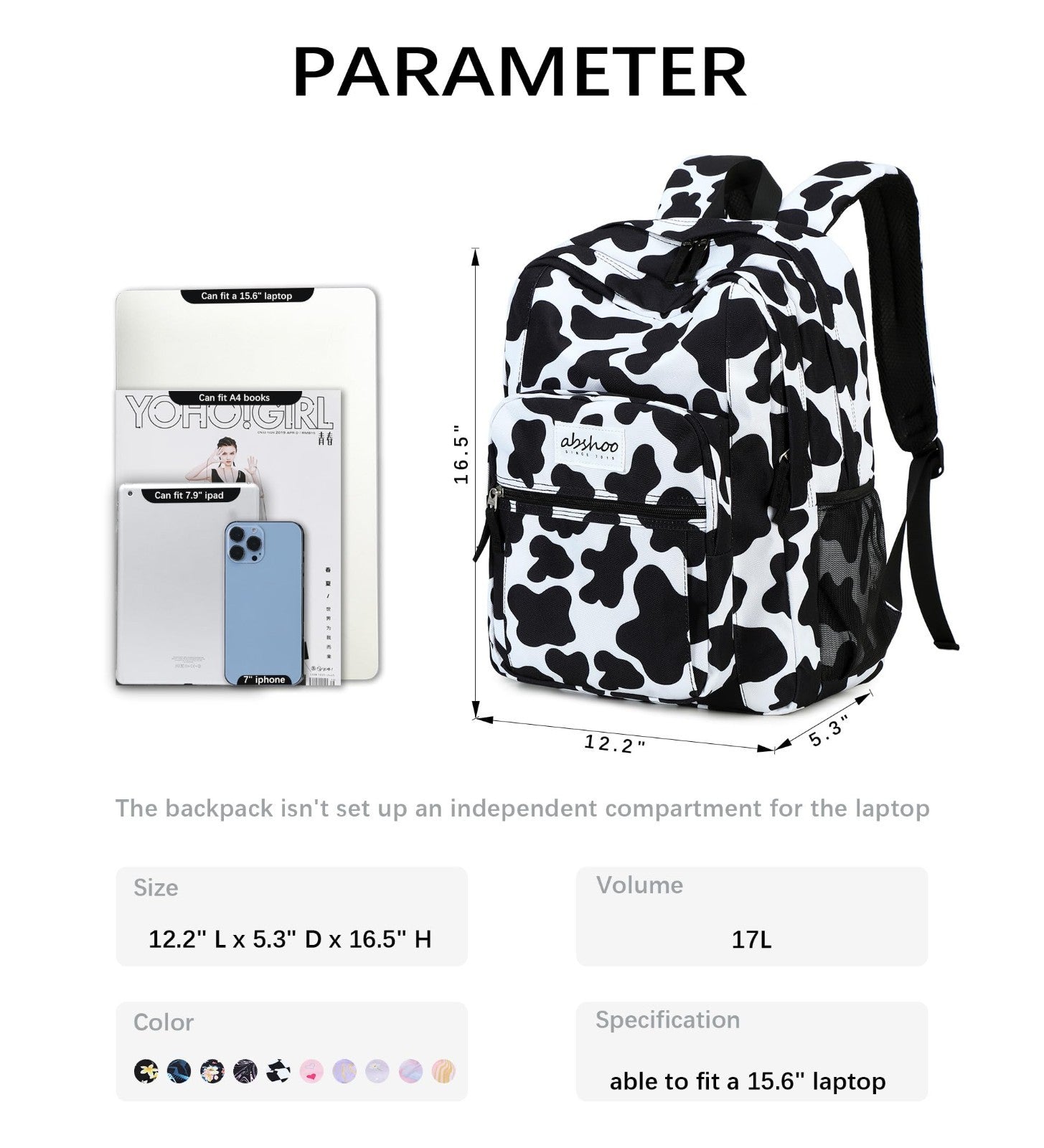 Cow Print Women's School Backpack   Water Resistant Bookbag for College & Teens4