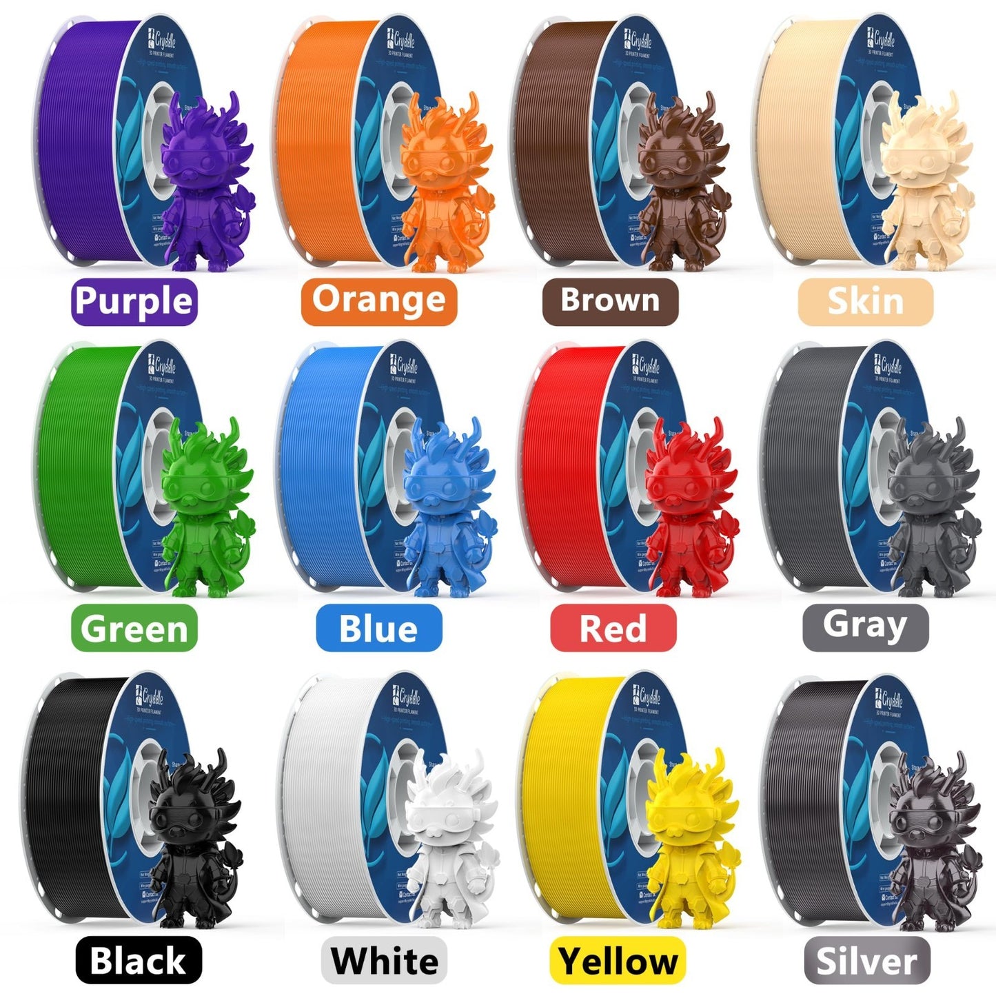 12 Rolls PLA 3D Printer Filament 1.75mm, 12kg Total, Low Odor, High Accuracy, FD2