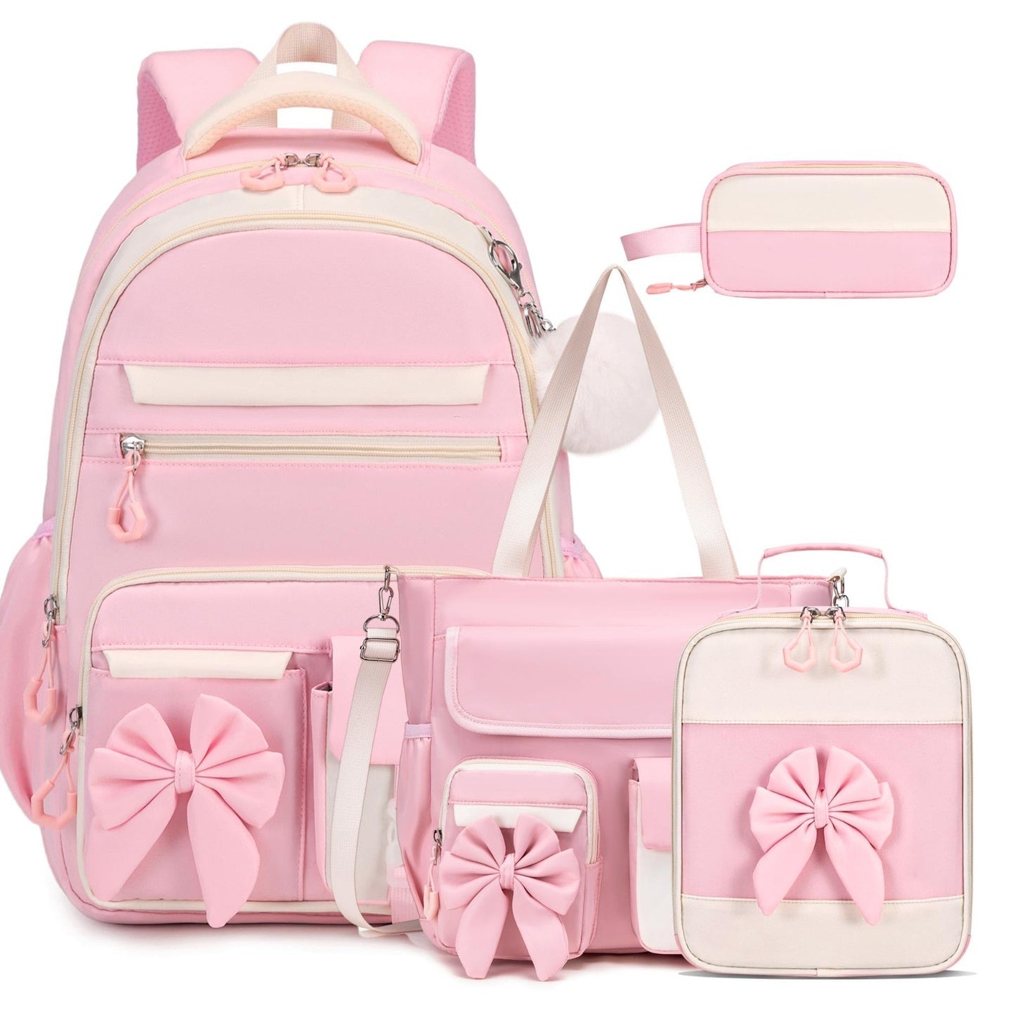 4PCS Girls Backpack Set   Includes Tote Bag, Lunch Bag & Pencil Case, School Sup1