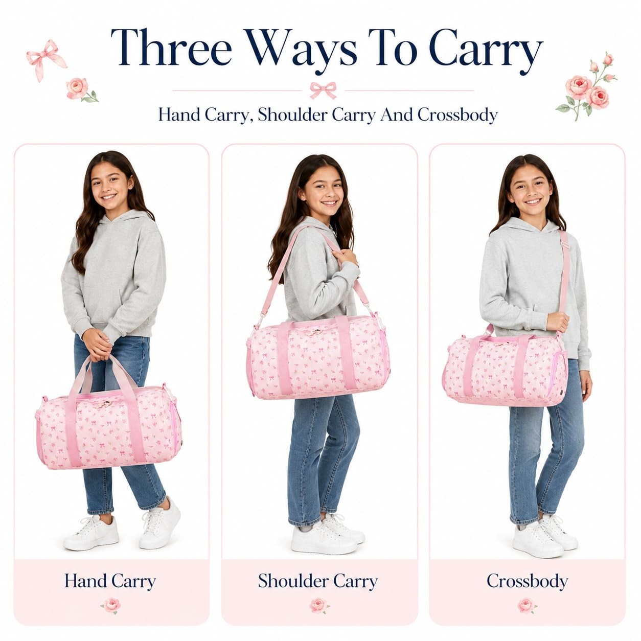 Cute Gym Duffle Bag for Girls - Waterproof Sports Overnight Bag with Shoe Compar4
