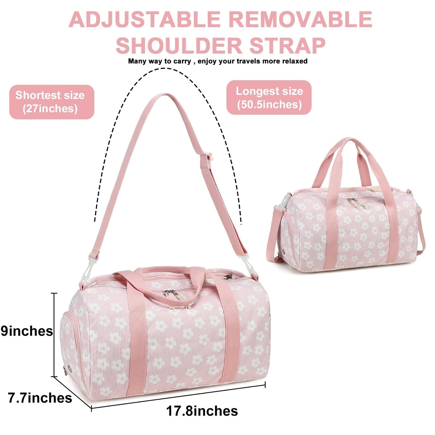 Cute Gym Duffle Bag for Girls - Waterproof Sports Overnight Bag with Shoe Compar4