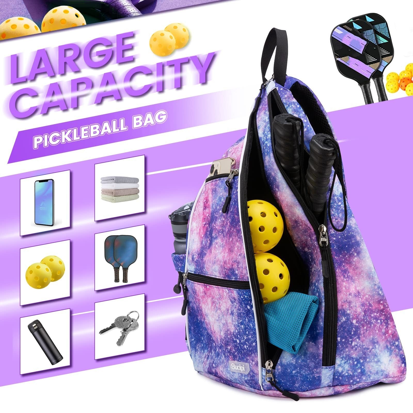 Adjustable Pickleball Backpack with Fence Hook, Large Capacity & Safety Pocket2