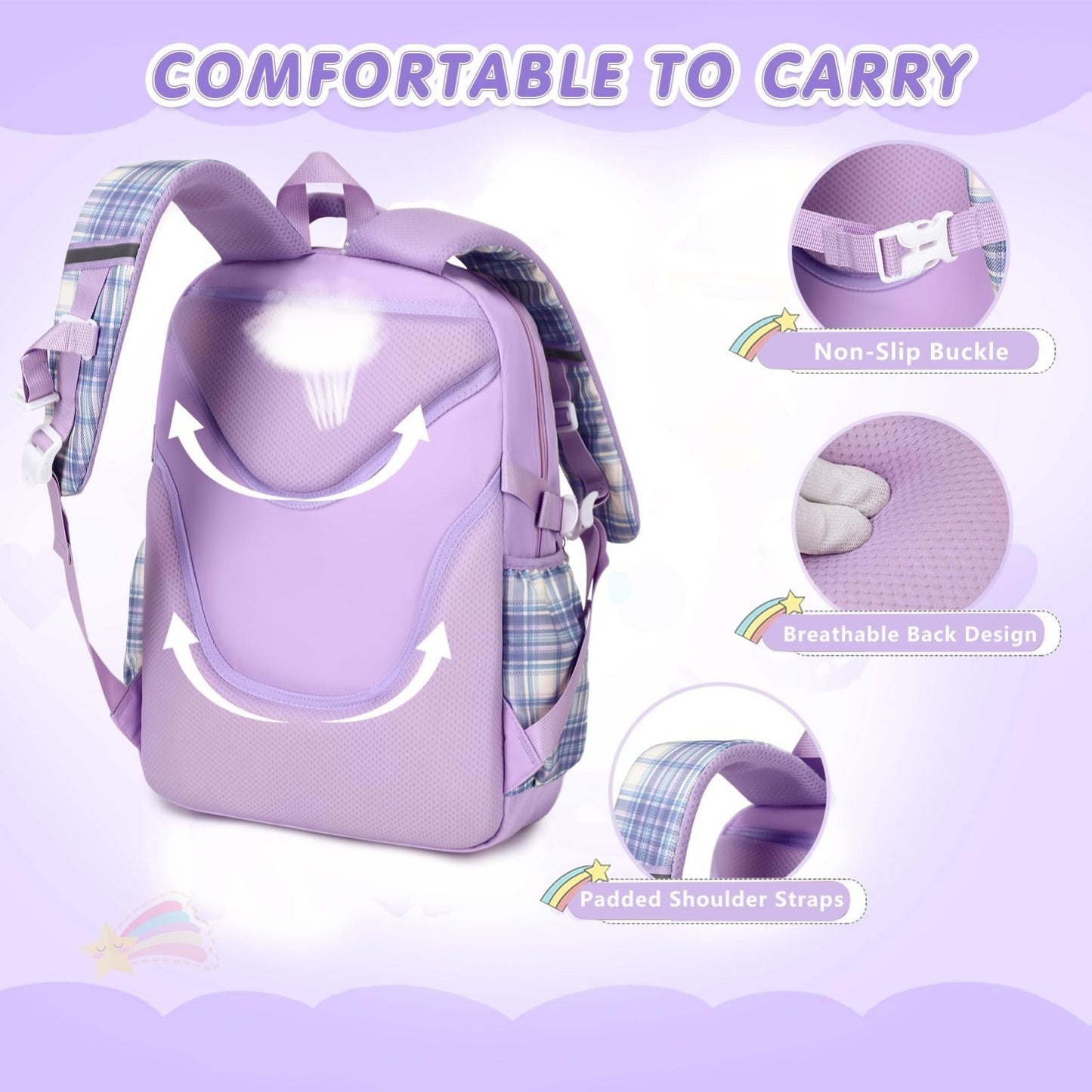 Stylish 3PCS School Backpack Set for Girls   17" Bow Plaid Bookbag & Accessories4