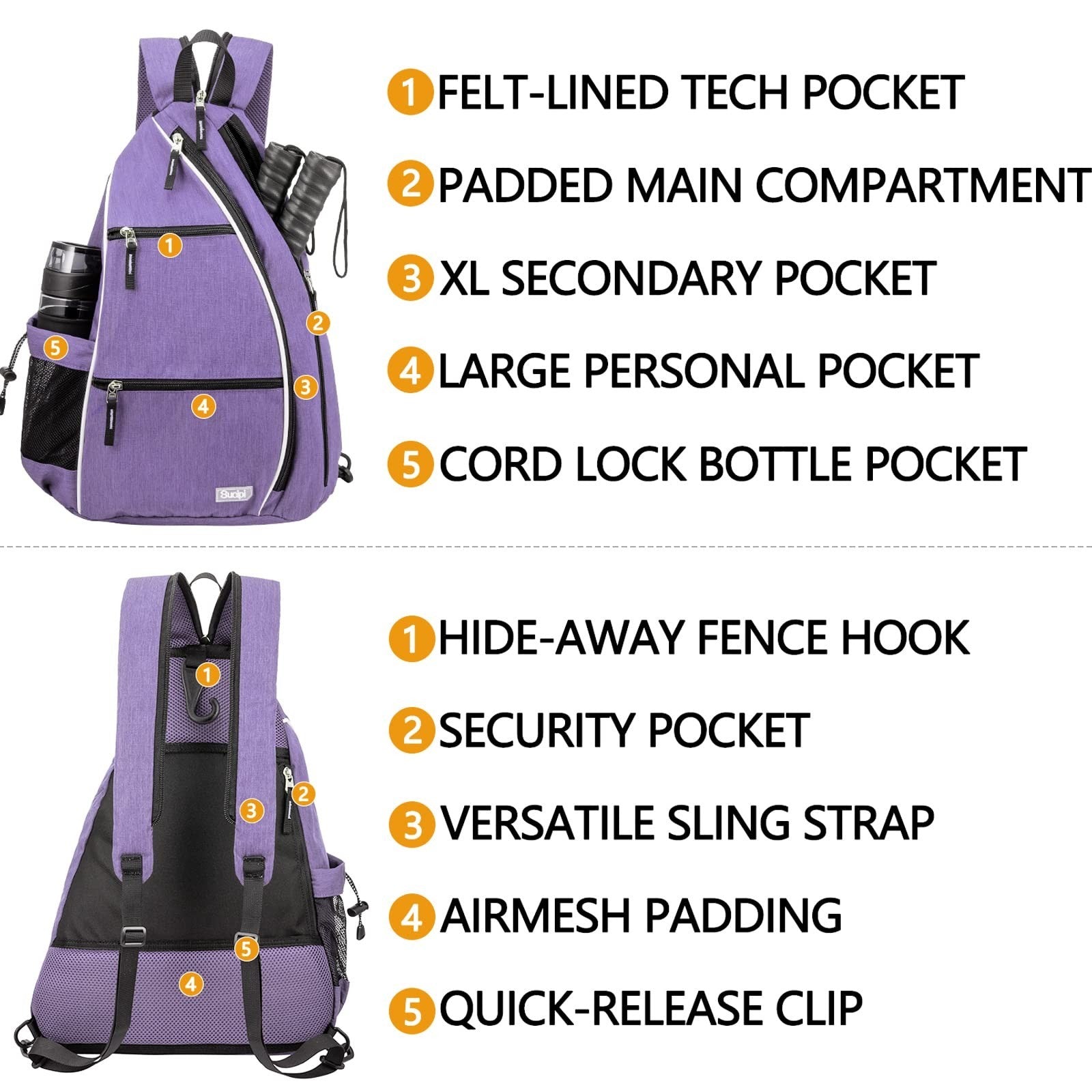Adjustable Pickleball Backpack with Fence Hook, Large Capacity & Safety Pocket5