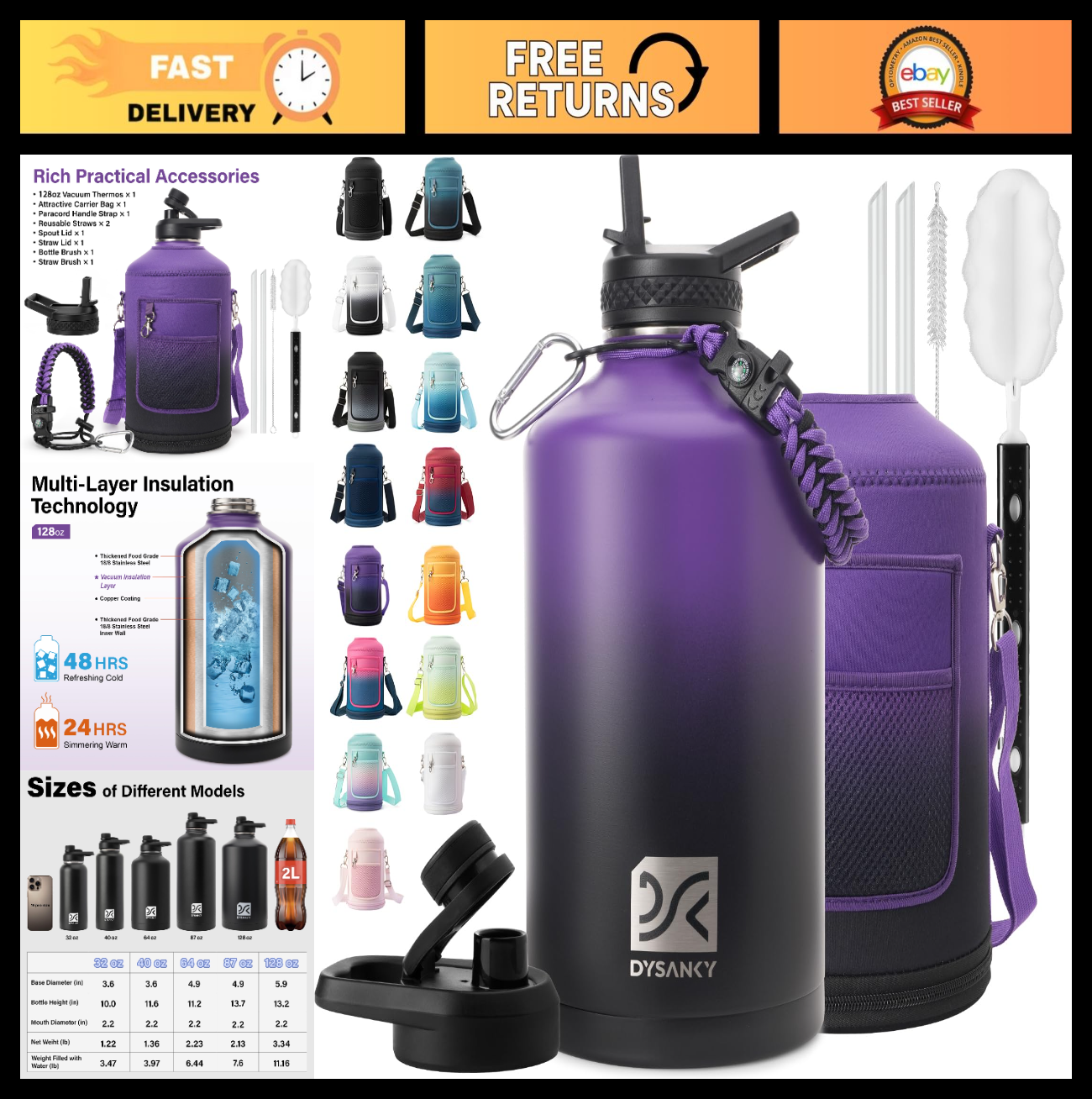 Optimized eBay Title:  "1 Gallon Insulated Water Bottle - Stainless Steel Vacuu0