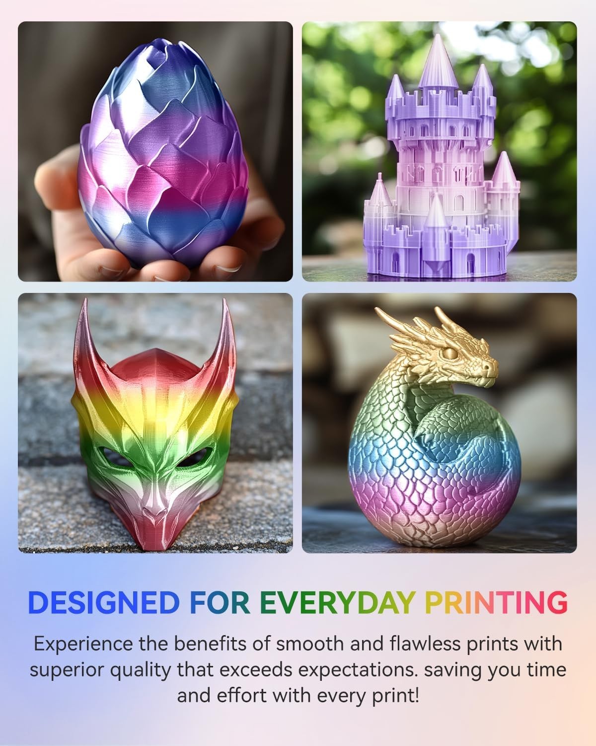 Silk Rainbow PLA+ 3D Printer Filament 1.75mm, 1.1kg, Color Changing, Gloss Finis3