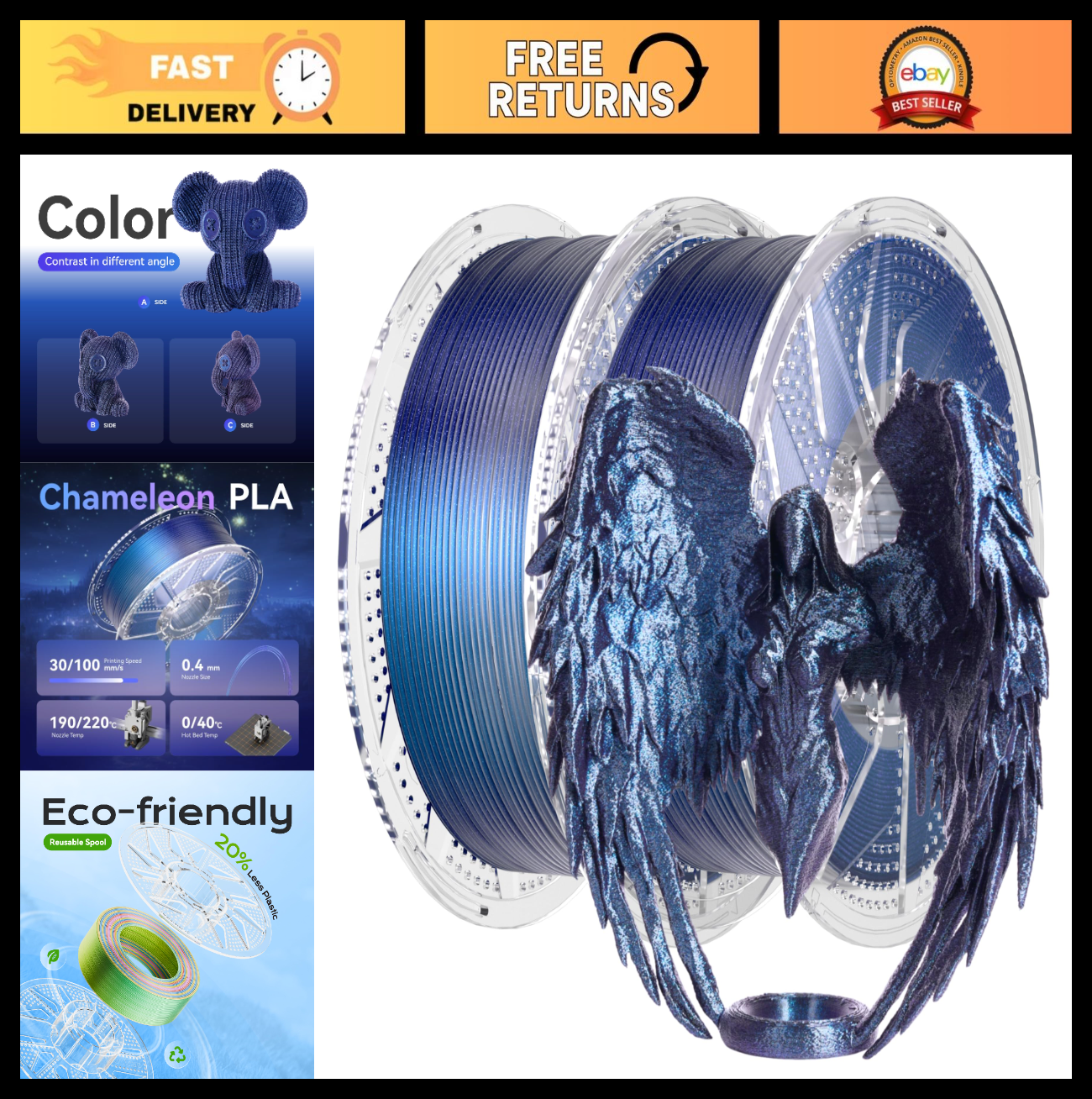 2KG Color Changing PLA Filament - Burnt Titanium, Chameleon 3D Printer Spool0