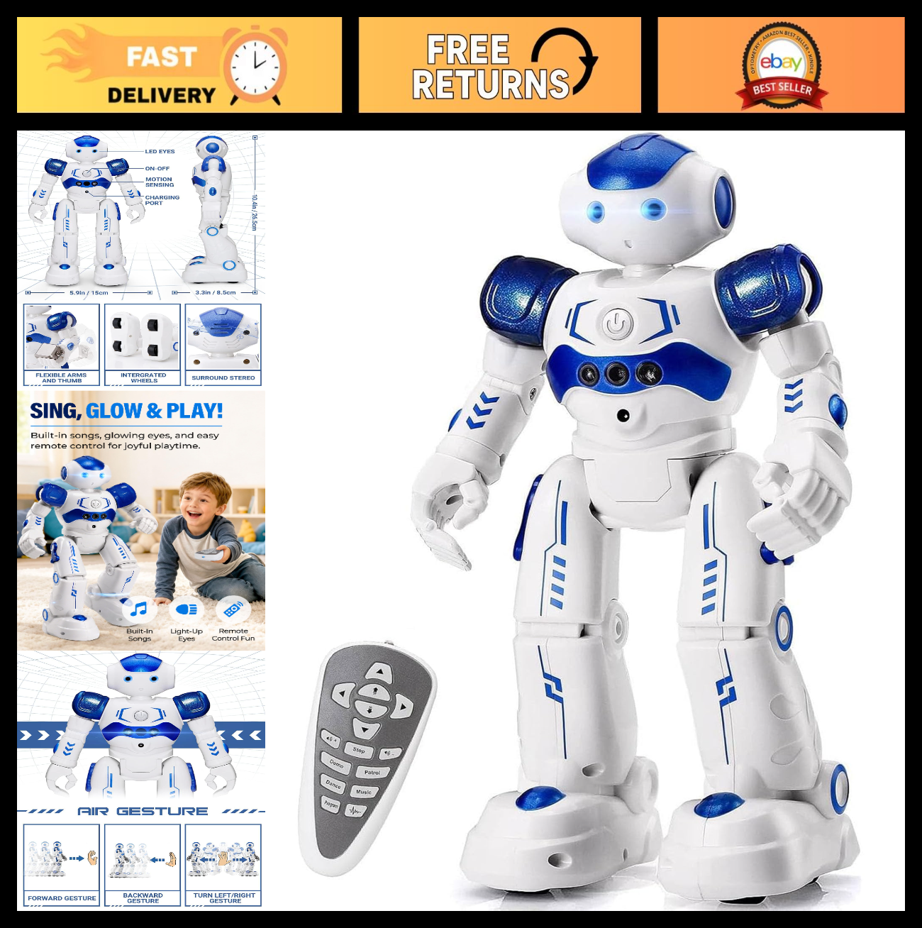Programmable RC Robot Toy for Kids   Gesture Control, Smart Remote, Ages 3 8, Gi0