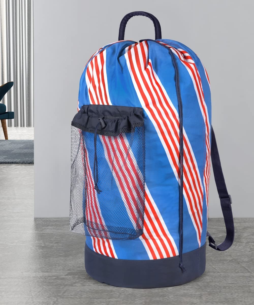 Durable Nylon Backpack Laundry Bag with Shoulder Straps & Mesh Pocket - Ideal fo2