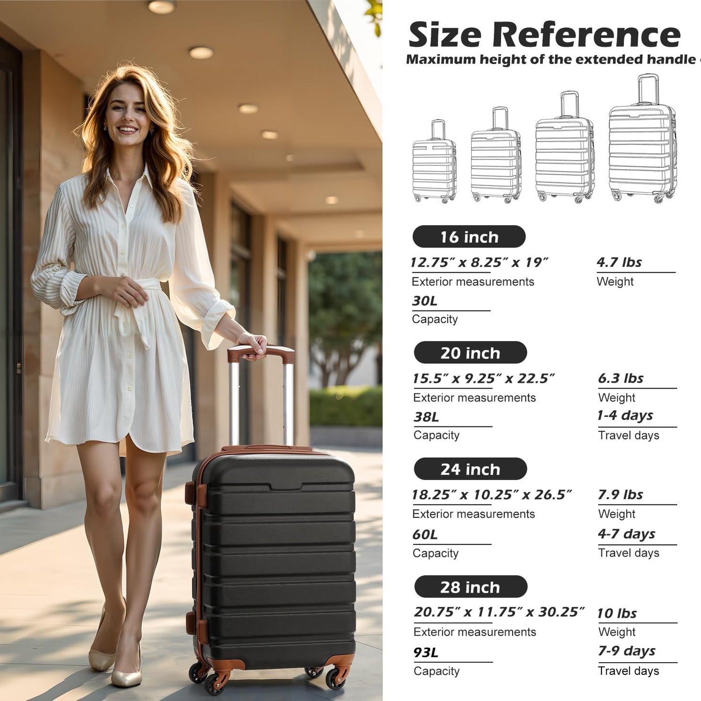 Lightweight Hardshell Luggage Set, 4-Piece Suitcase with 360° Spinner Wheels, TS6