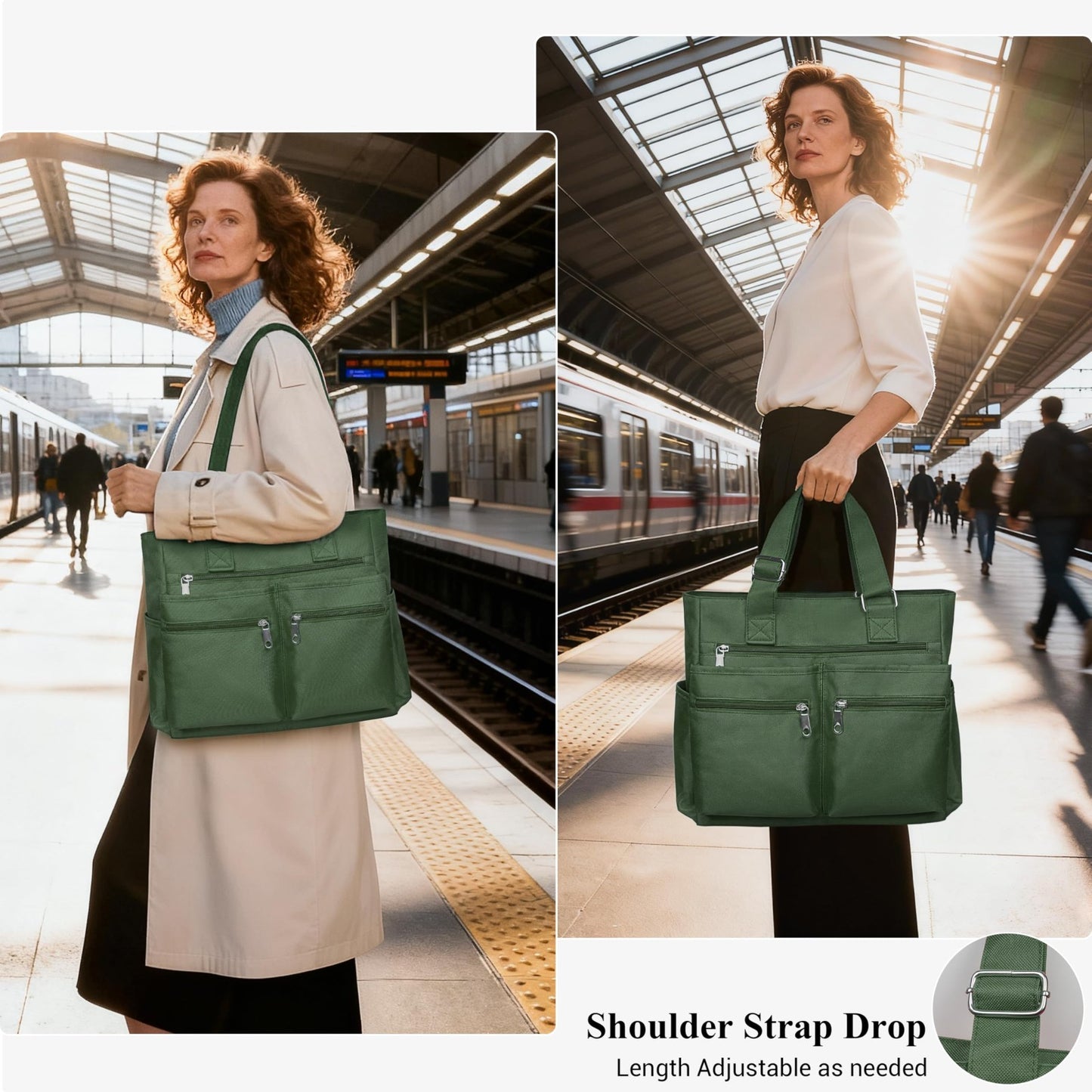 Waterproof Canvas Tote Bag - Multi Pocket Shoulder Bag for Work, School, Travel2