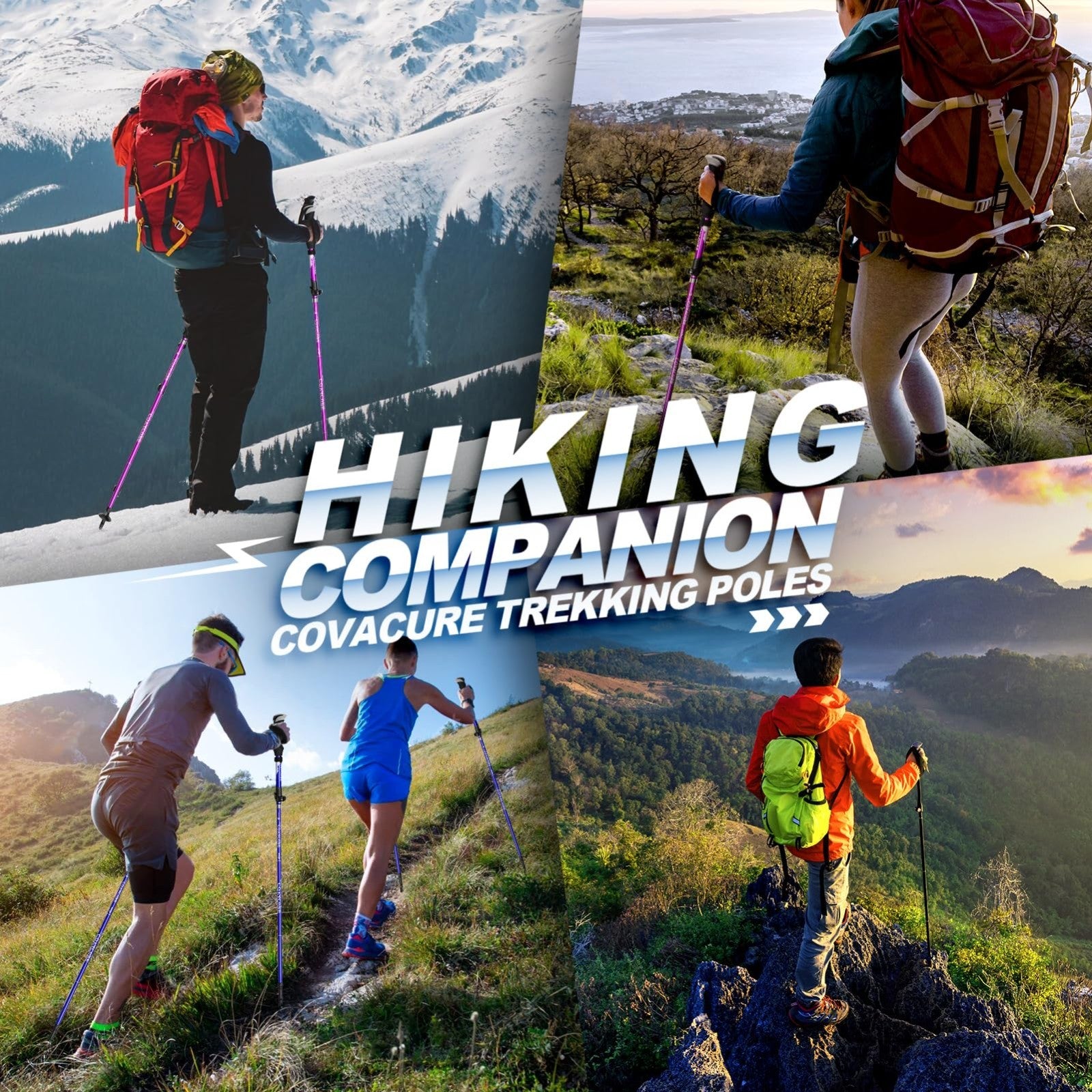 Collapsible Trekking Poles - Lightweight Aluminum Walking Sticks for Hiking, Cam7