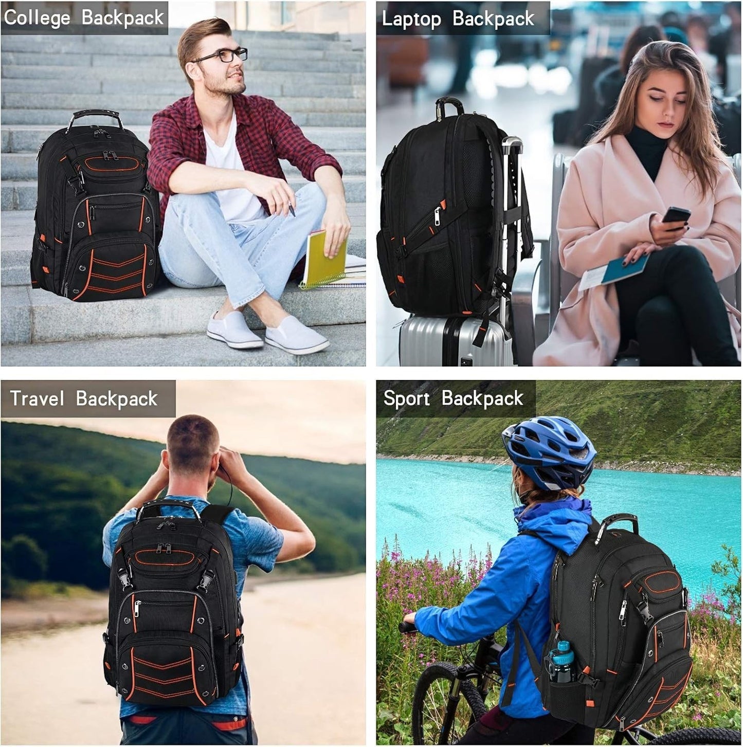 Extra Large 55L Laptop Backpack for Men, TSA Friendly, RFID Anti Theft, Gaming B5