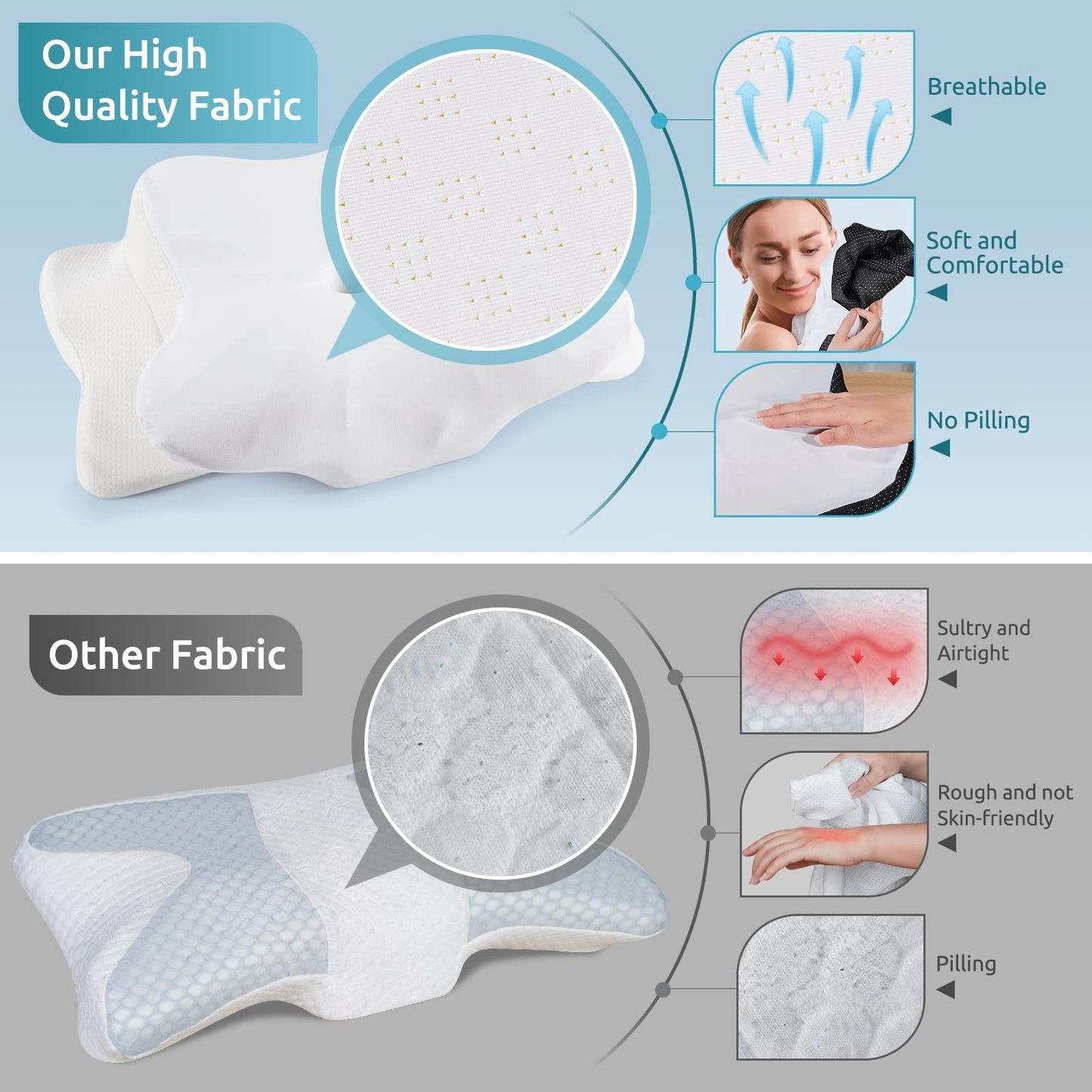 Cervical Pillow for Neck & Shoulder Pain Relief   Cooling Contour Memory Foam, E6