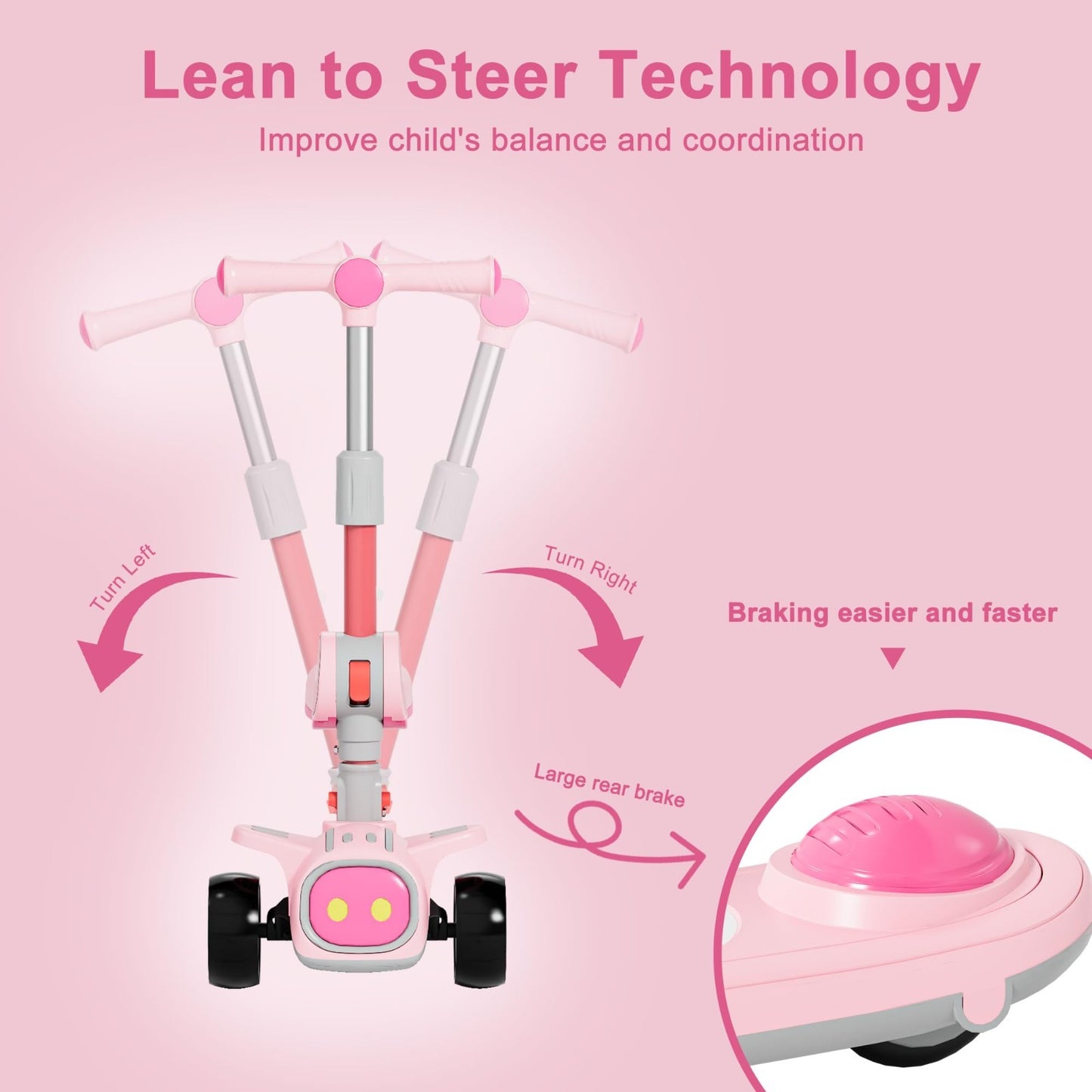 2-in-1 Kids Kick Scooter, Adjustable Height, 3-Wheel Design, Safe for Ages 3-84