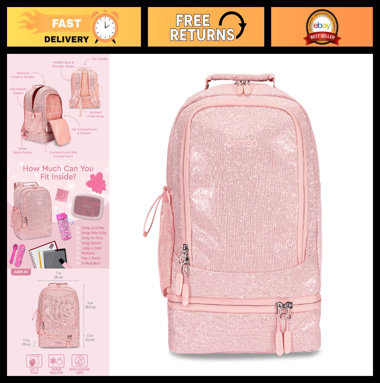 Kids 2 in 1 Backpack & Insulated Lunch Bag   Padded Straps, Durable & Stylish0