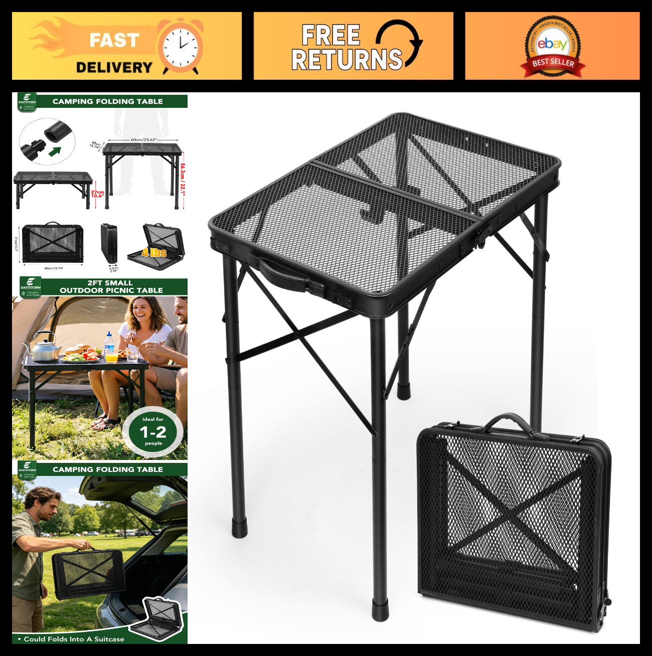 Compact Folding Table with Carry Handle, Adjustable Height 10.6–22 in, Portable0
