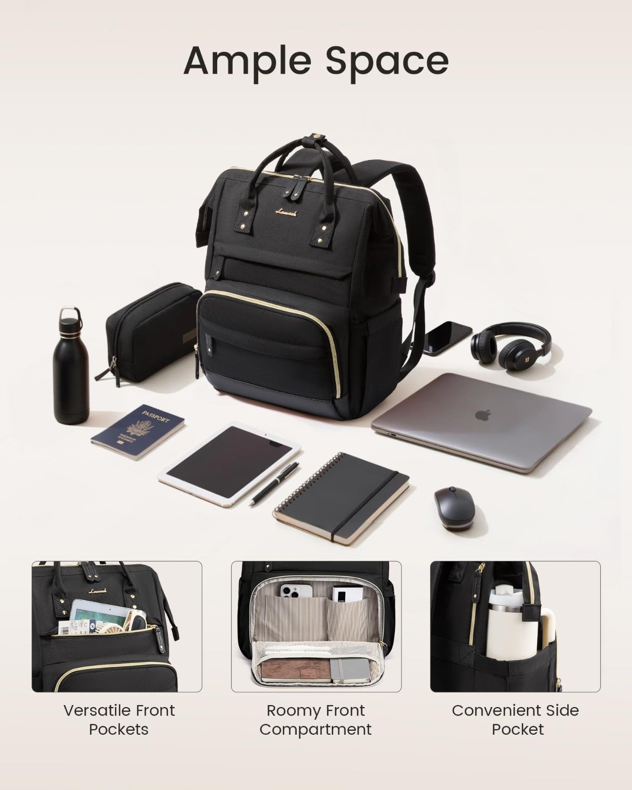 Stylish 15.6" Laptop Backpack for Women, Waterproof Business & Travel Bag, Large3