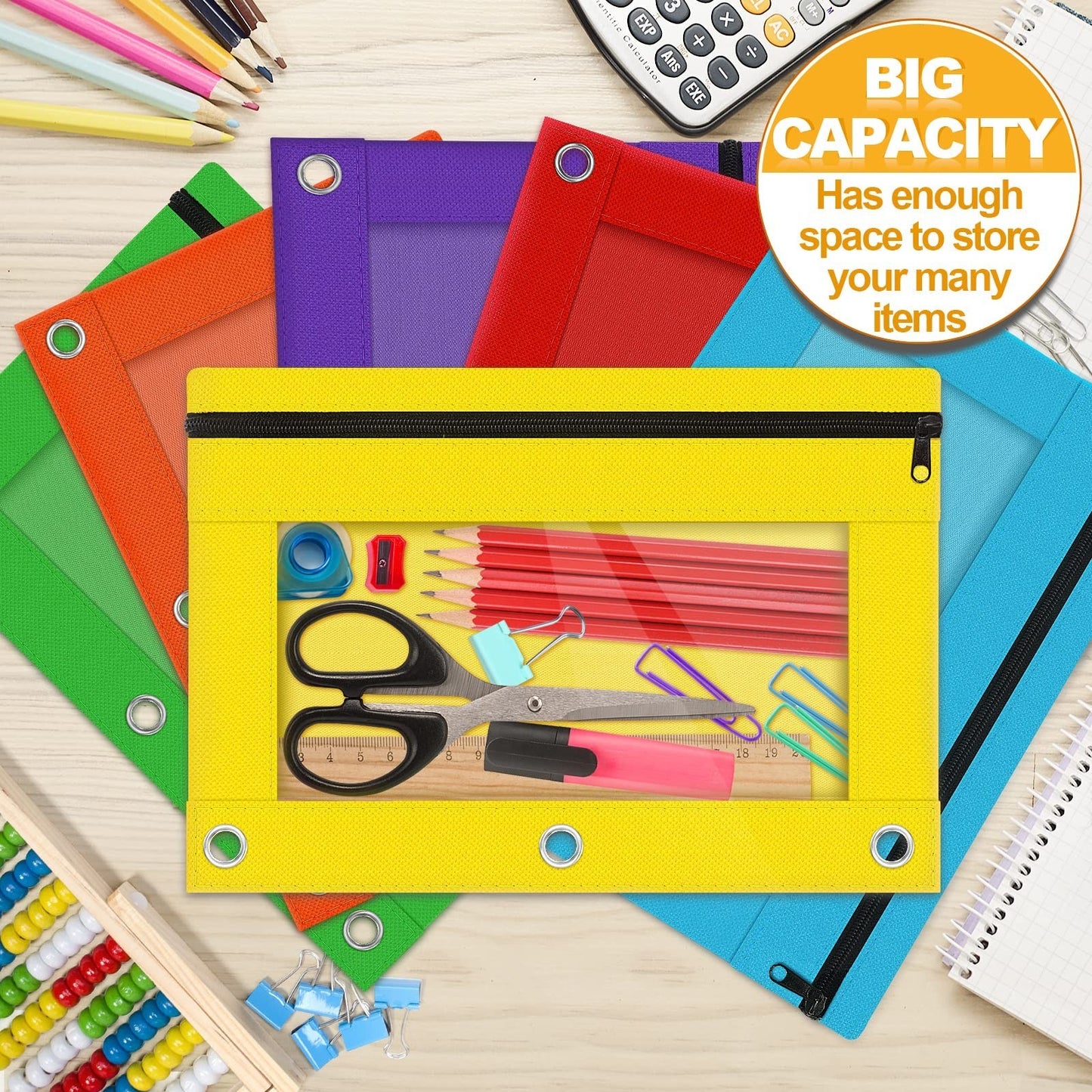 48 Pcs Clear Window Pencil Pouch for 3 Ring Binder, Smooth Zipper, School Suppli3