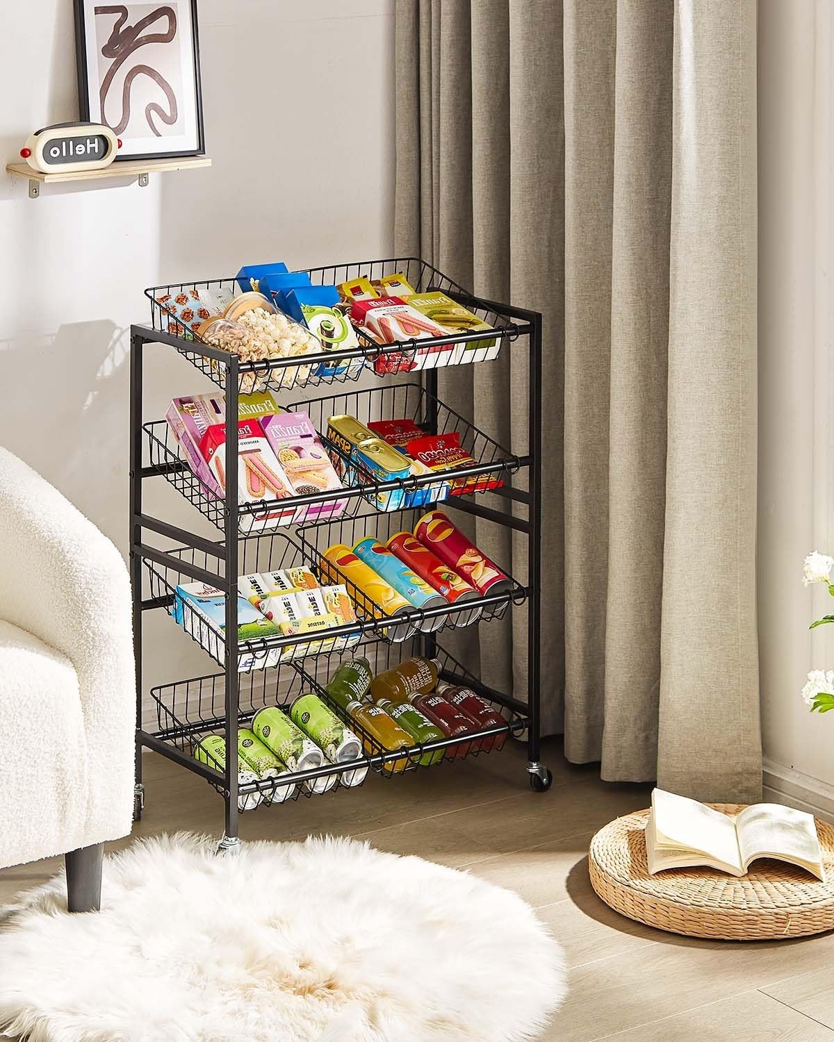 25.2" Kitchen Storage Cart   4 Tier Snack Cart with Wheels, Metal Fruit & Vegeta5