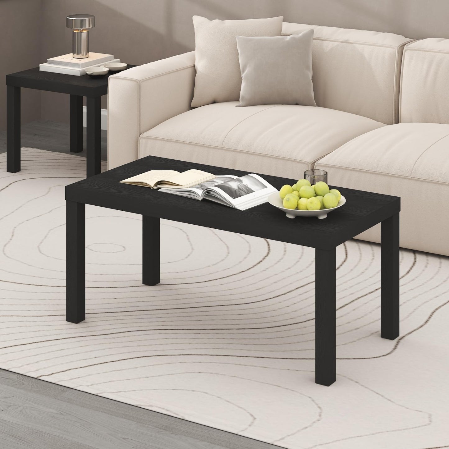 Modern Rectangle Coffee Table - 1.8" Thick Top, Stylish Side Table for Living Ro1