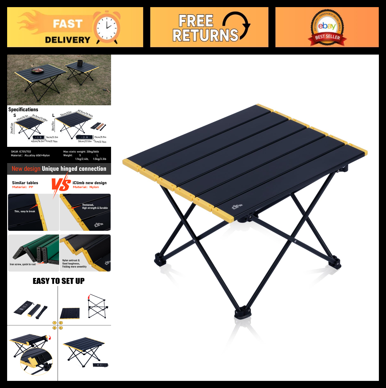 Ultralight Compact Folding Camping Table with Carry Bag - Portable Outdoor Furni0