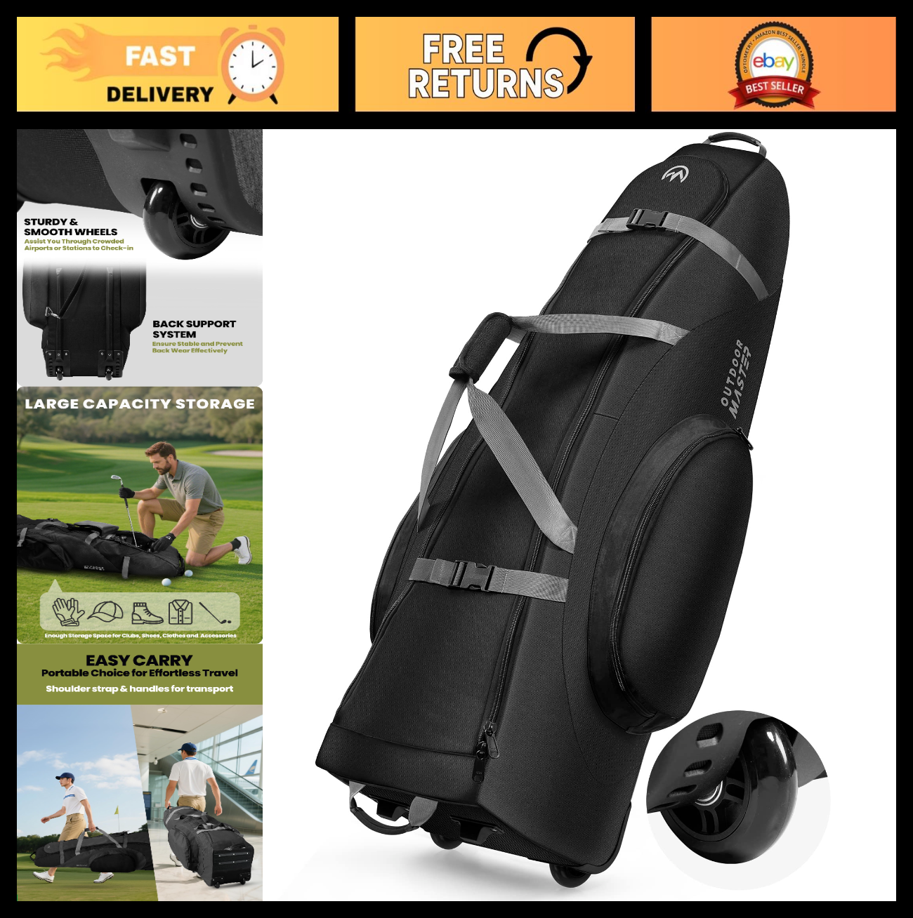 Padded Golf Travel Bag with Reinforced Wheels | Waterproof 900D Oxford Fabric, S0