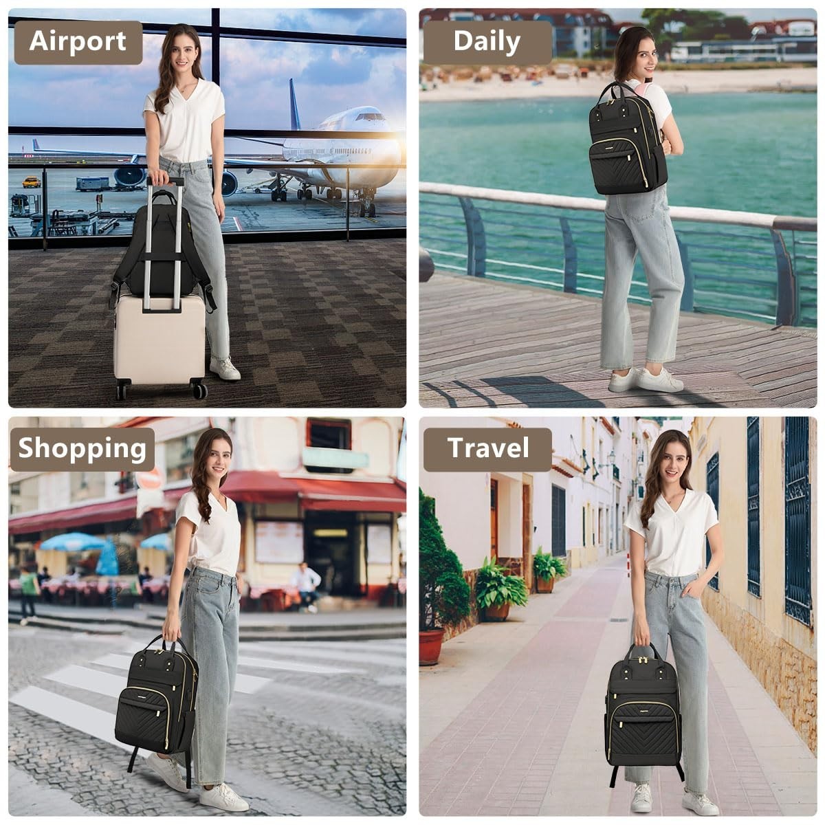 Stylish 15.6" Laptop Backpack for Women   Waterproof Travel Work Bag with USB Ch5