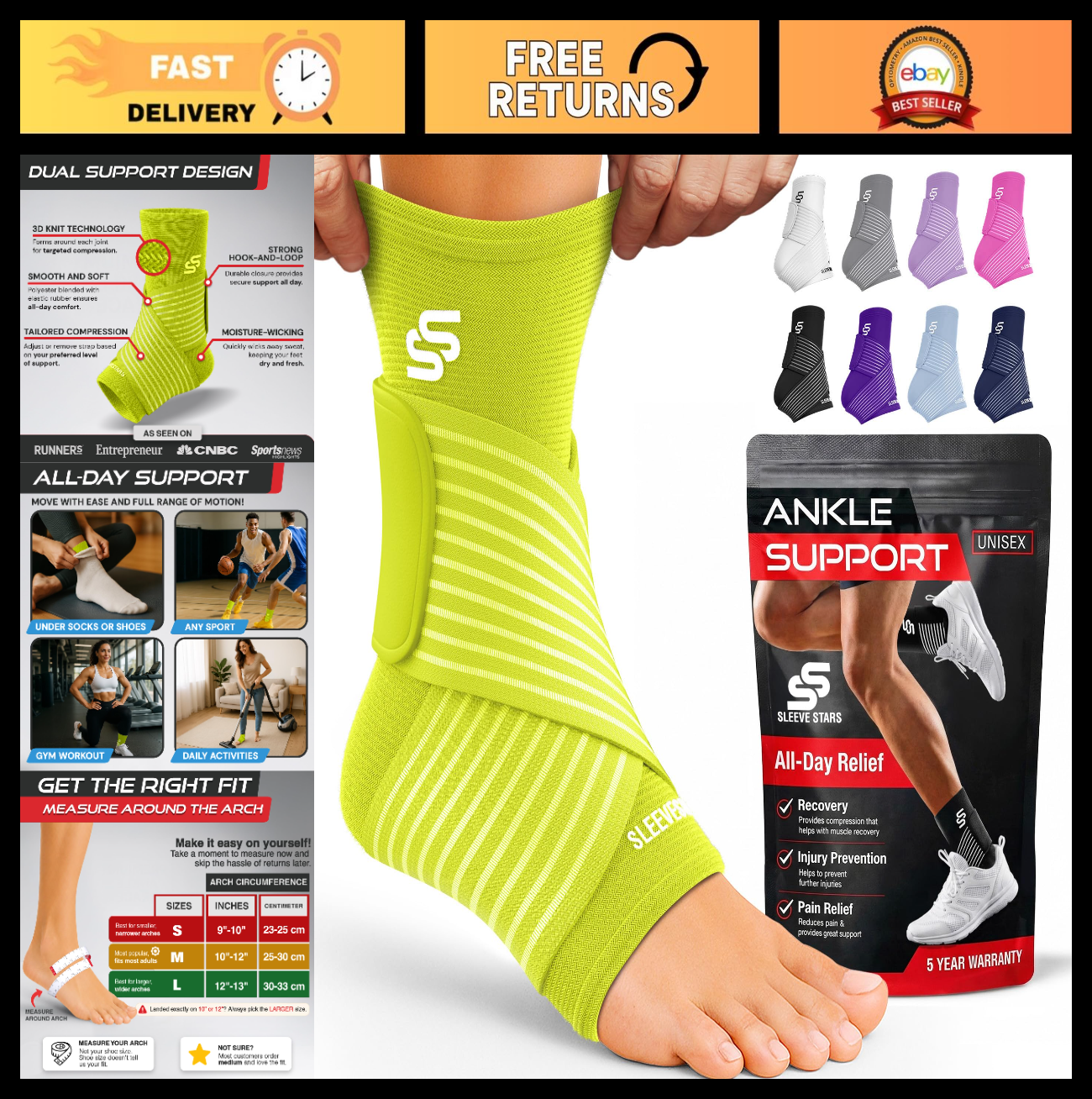Adjustable Ankle Brace for Sprains & Plantar Fasciitis Relief, Compression Sleev0