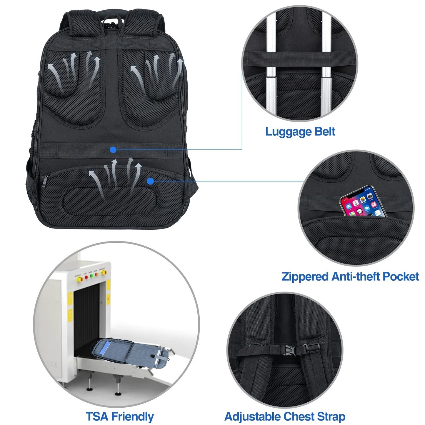 Water Repellent 18.4" Gaming Laptop Backpack, TSA Friendly College Daypack with5