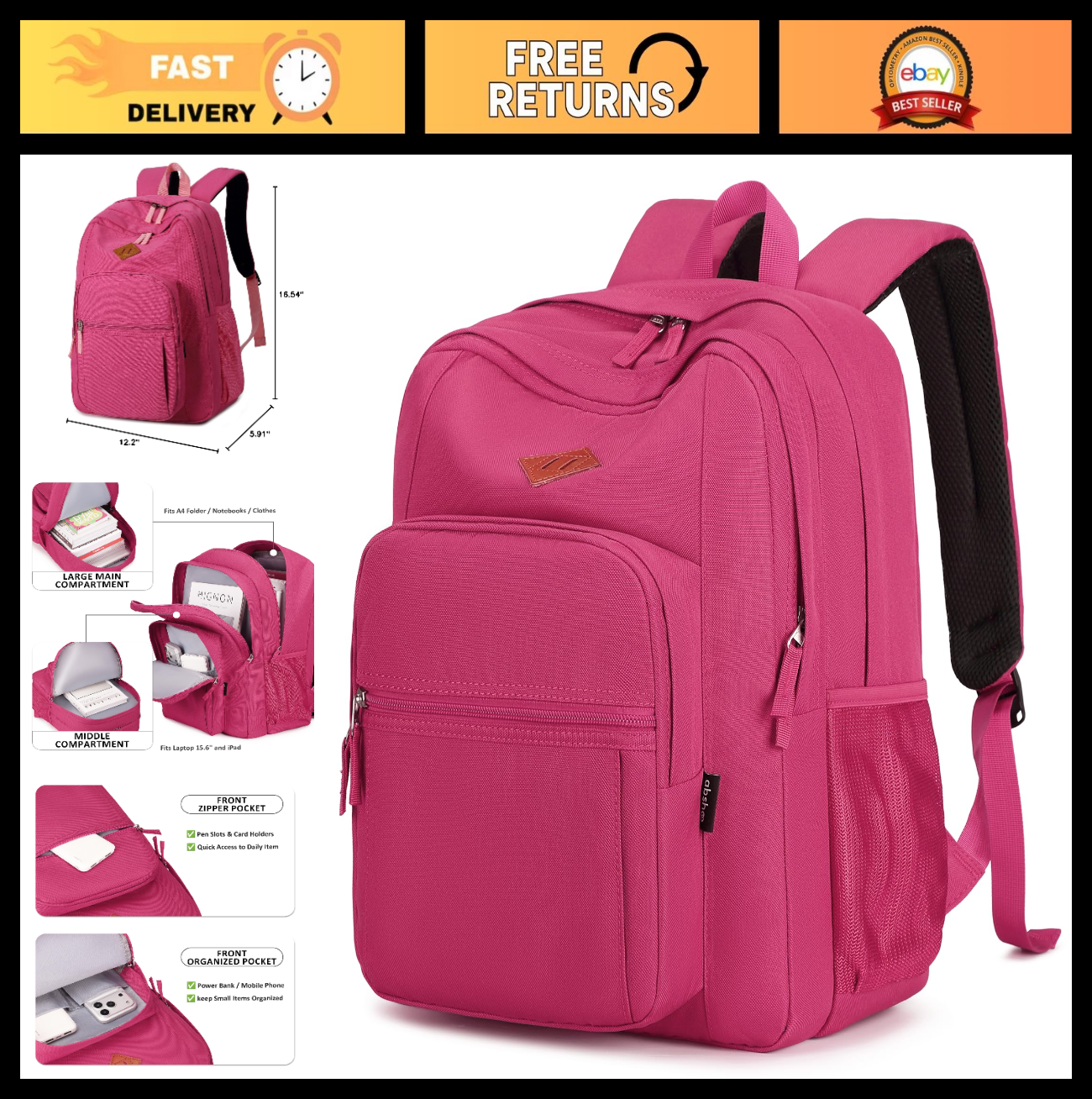 Solid Color Water Resistant Backpack for Girls & Women   School & College Bag (R0