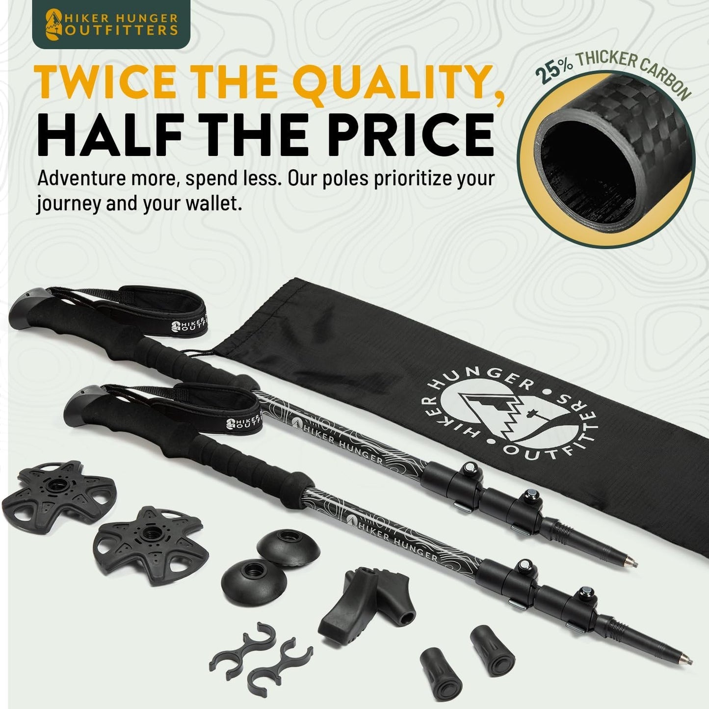 Lightweight Carbon Fiber Trekking Poles - Adjustable Collapsible Hiking Sticks w2