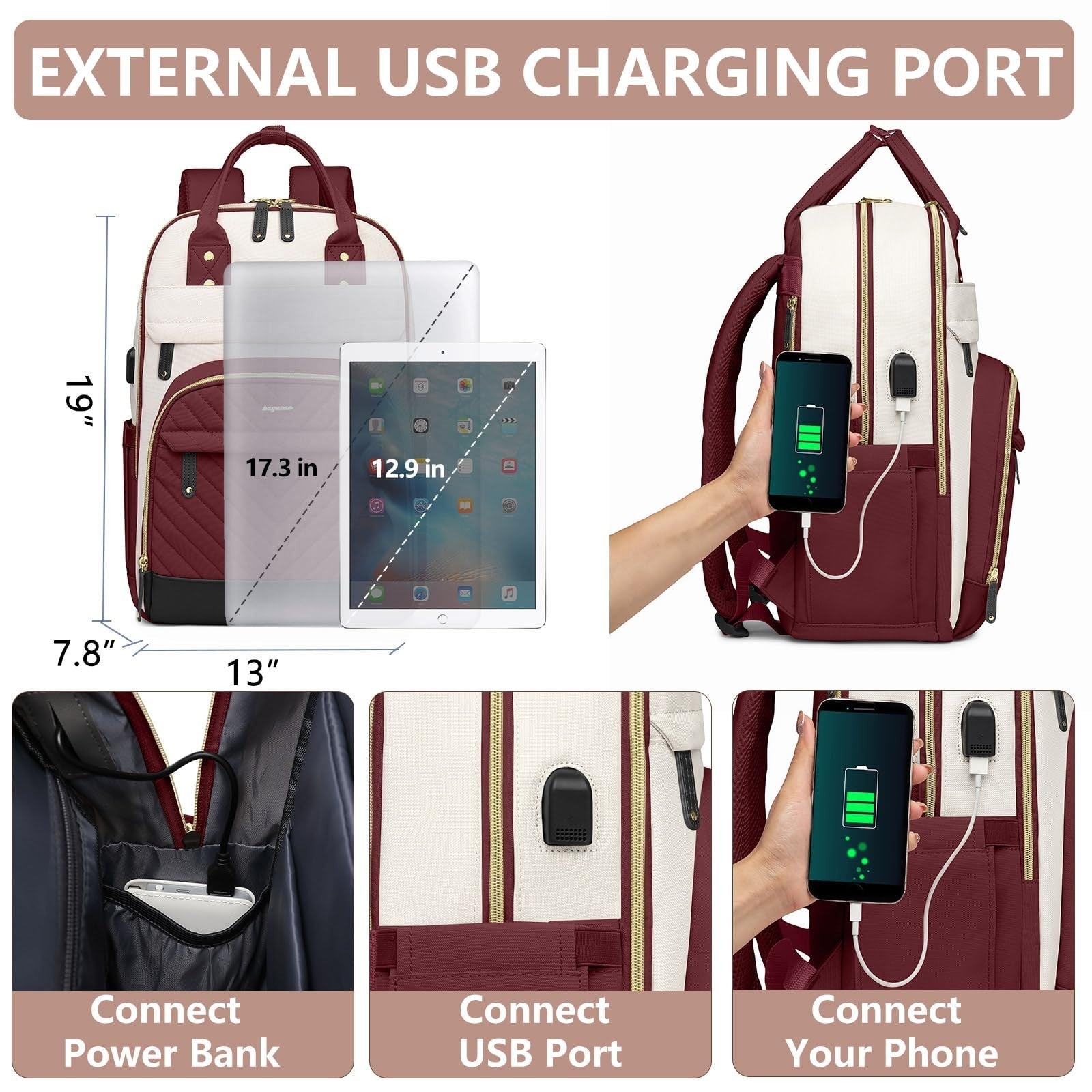Stylish Laptop Backpack for Women   17.3" Travel Work Bag with USB Charger3