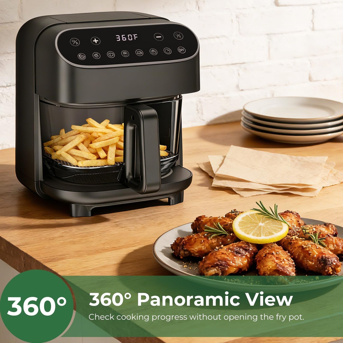 5 Quart Non-Toxic Glass Air Fryer with 8 Preset Modes, BPA-Free & Dishwasher Saf3