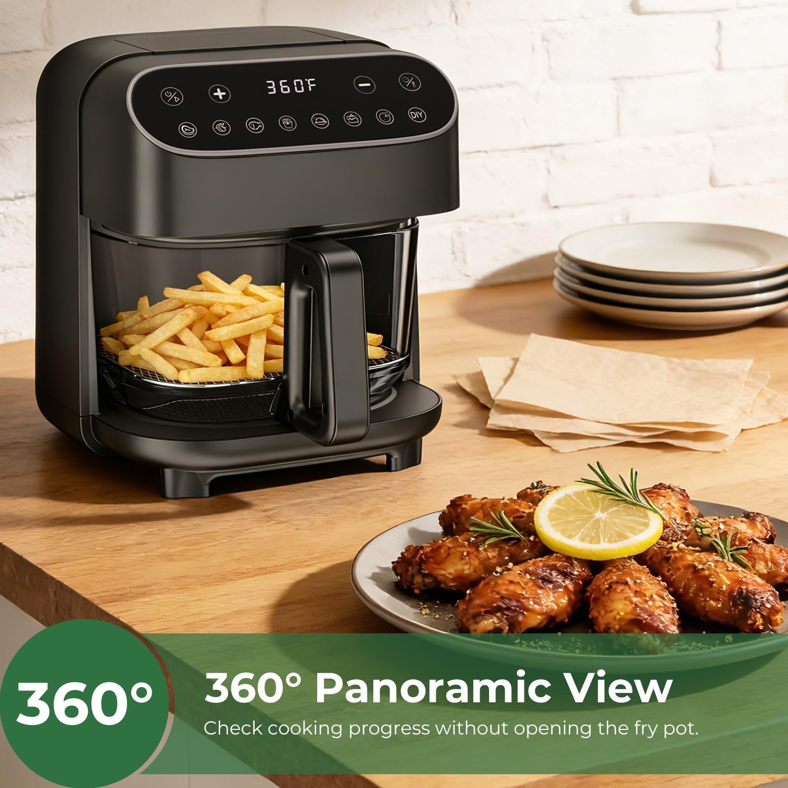 5 Quart Non-Toxic Glass Air Fryer with 8 Preset Modes, BPA-Free & Dishwasher Saf3