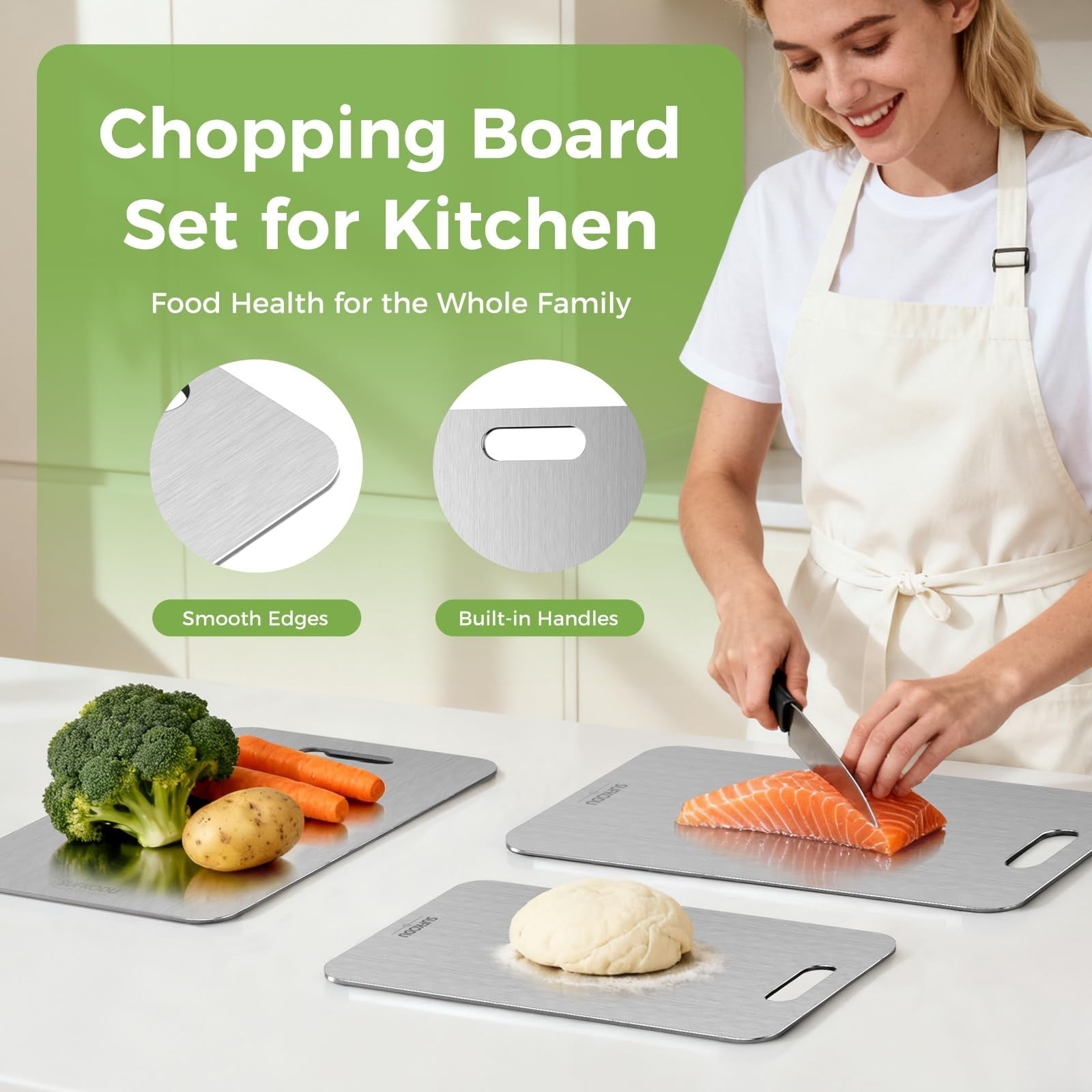 Set of 3 Double Sided Titanium Cutting Boards   Non Toxic, Dishwasher Safe, Idea6