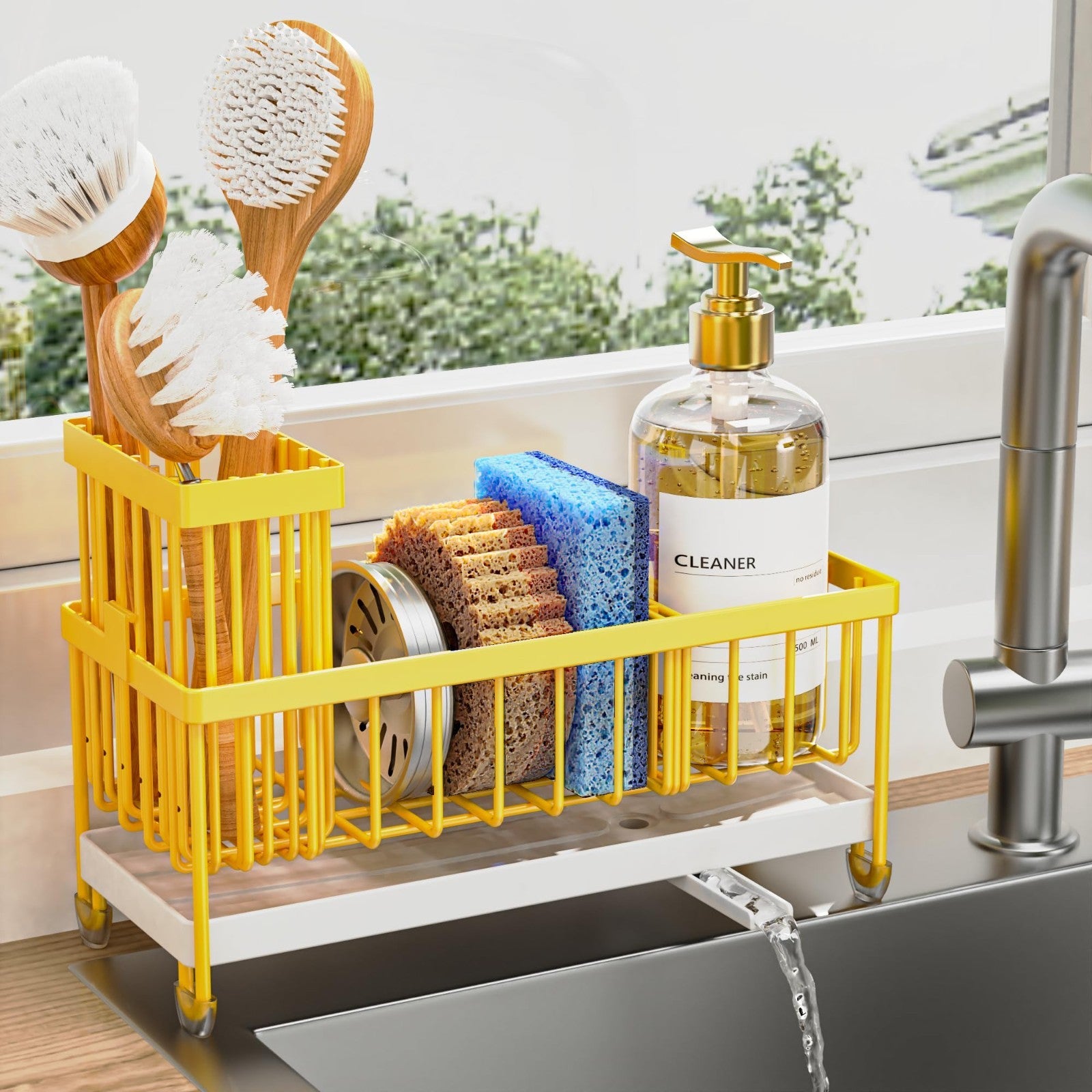 Kitchen Sink Sponge Holder Caddy Organizer, Rustproof 304 Stainless Steel, Yello0