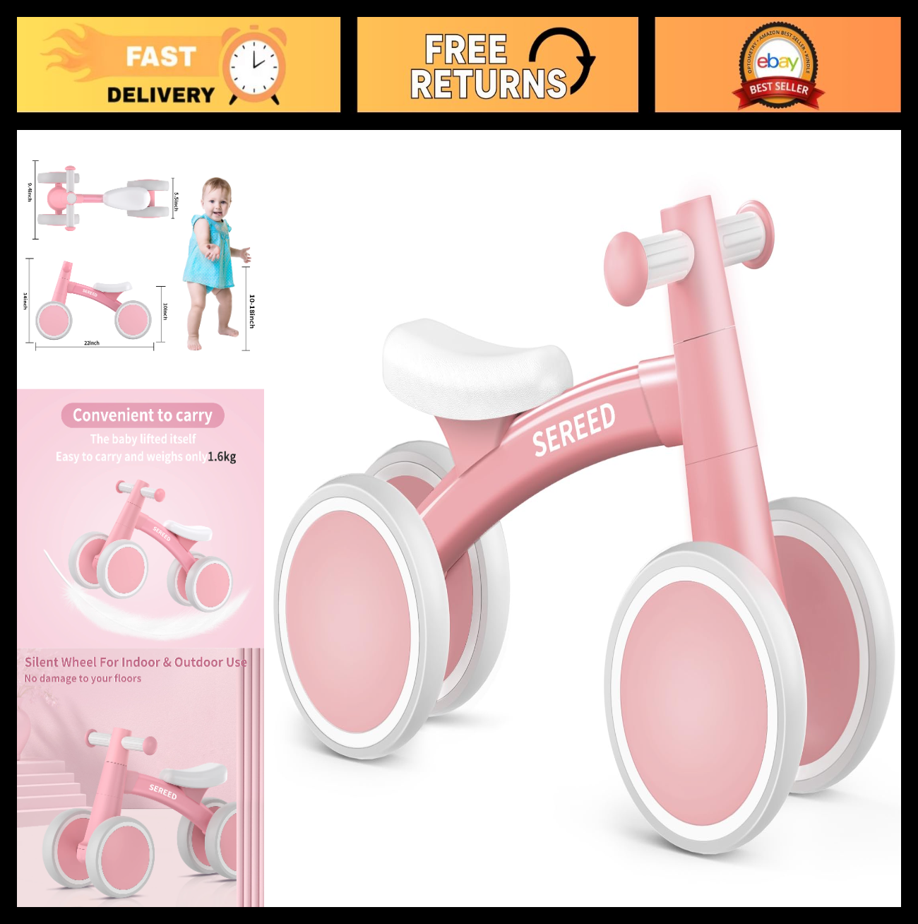 Toddler Balance Bike for 1 Year Old   4 Wheels, First Bike Gift for Boys & Girls0