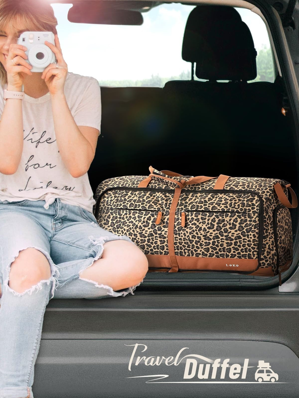 Large 80L Foldable Travel Duffel Bag for Women, Weekend Carry-On, Shoes Compartm2